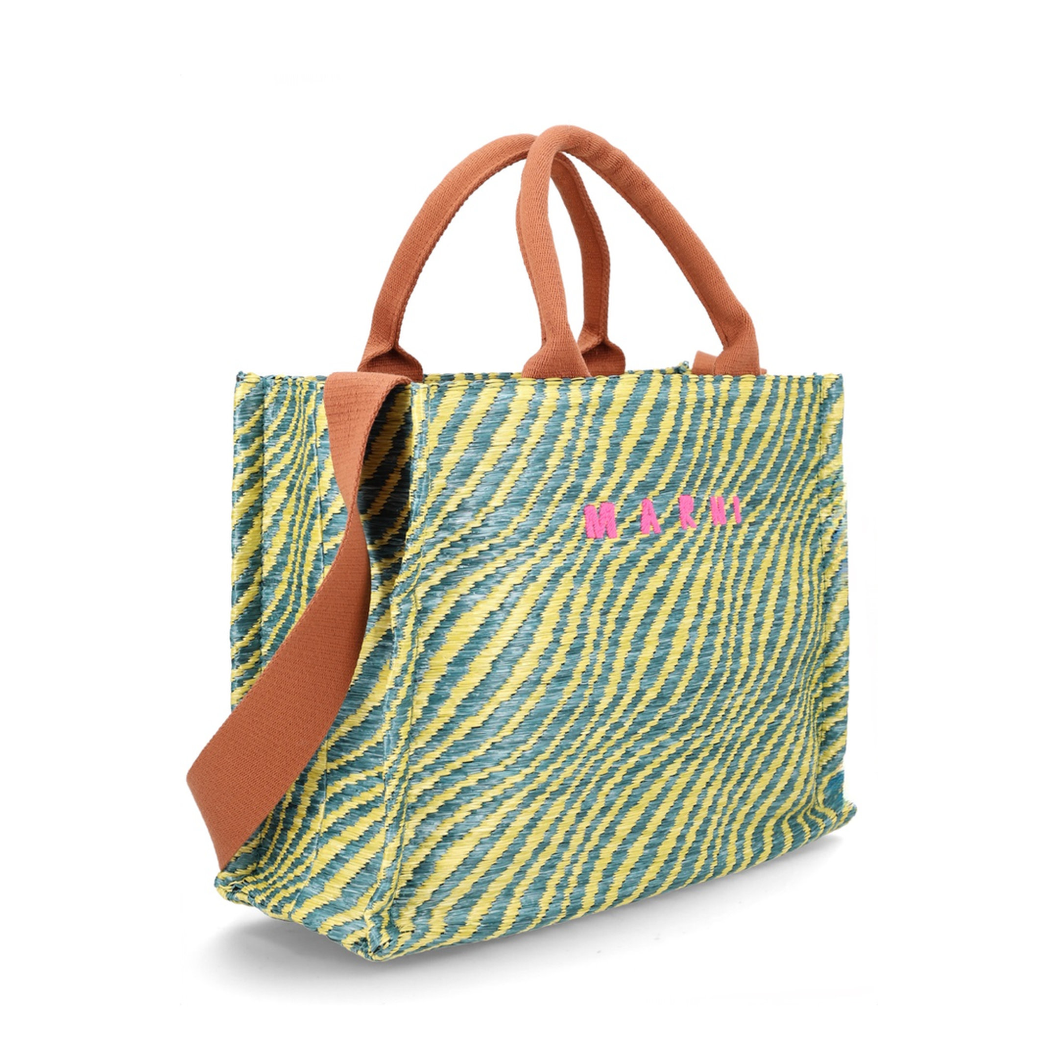 Wavy Raffia-Effect Small Tote Bag - Garden Green - Image 2
