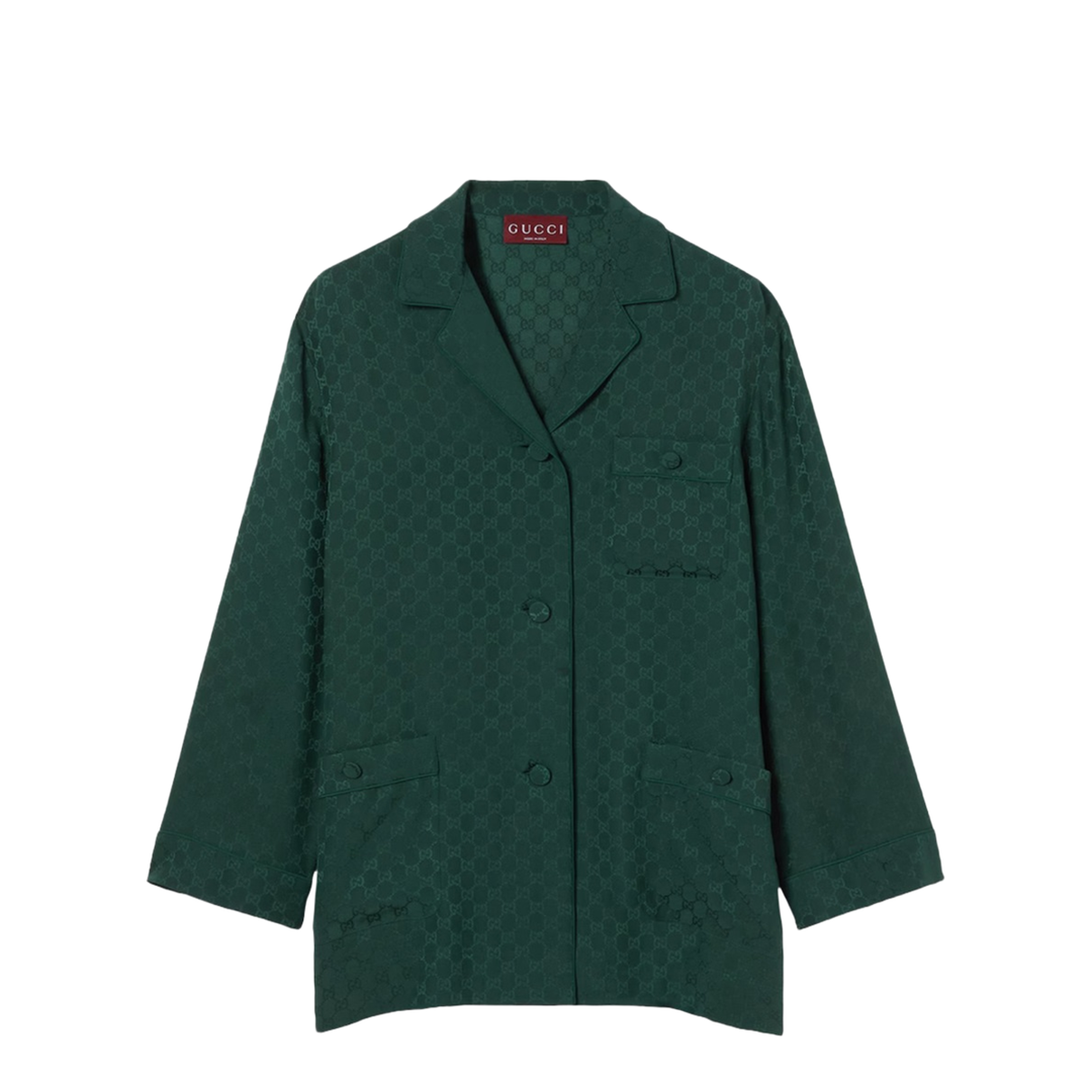 Silk Jacquard Shirt in Dark Green - Image 1