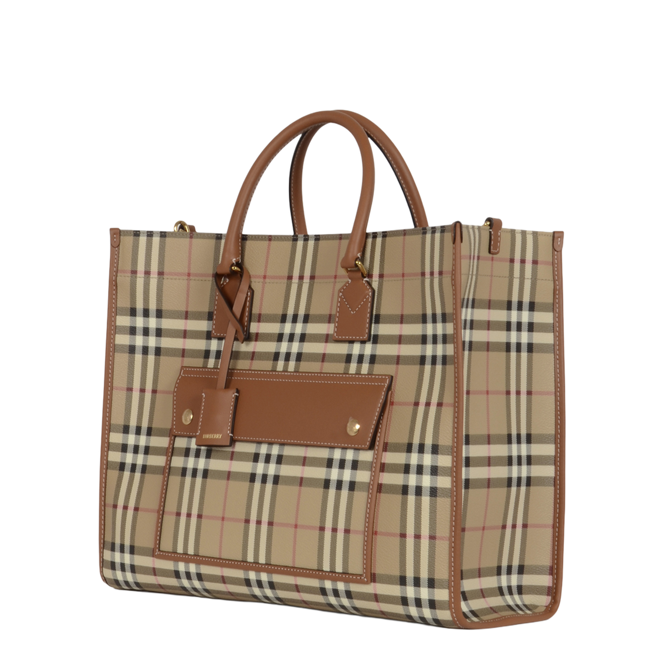 Freya Medium Coated Canvas Shopping Bag - Vintage Check/Briar Brown - Image 4