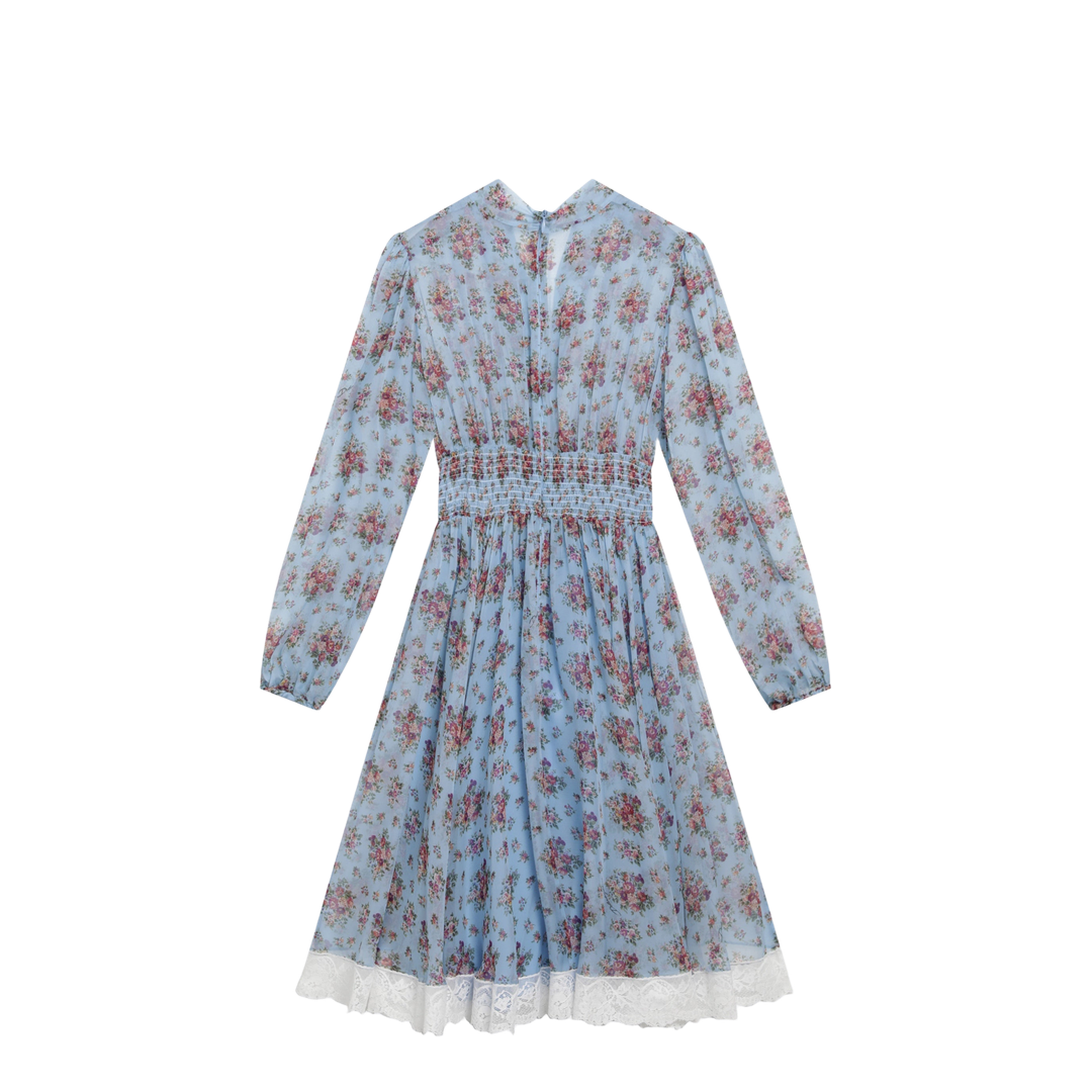 Floral Bouquet-Print Chiffon Dress in Light Blue - Image 2