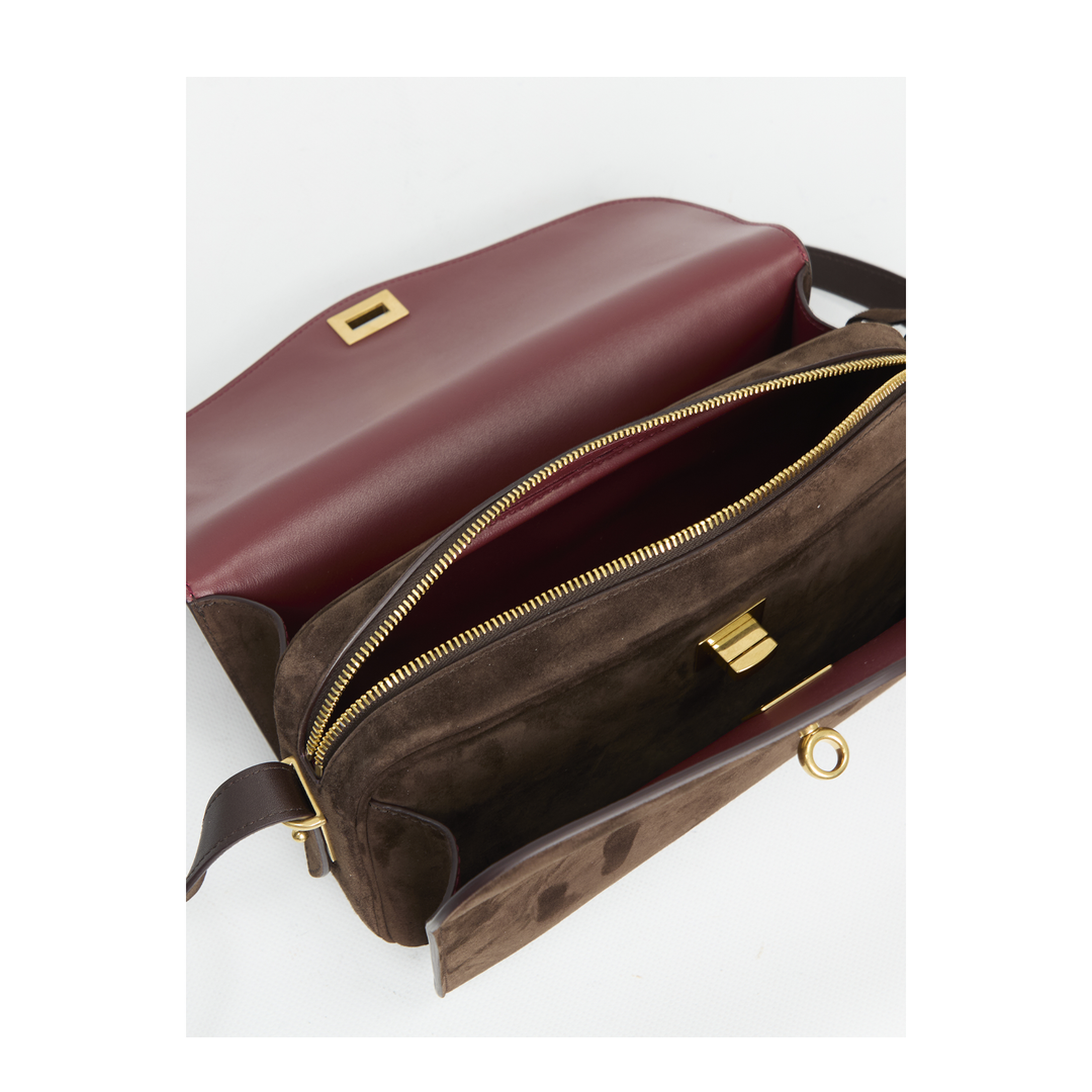 Le 7 Medium Suede Calfskin Shoulder Bag - Moka/Ruby - Image 4