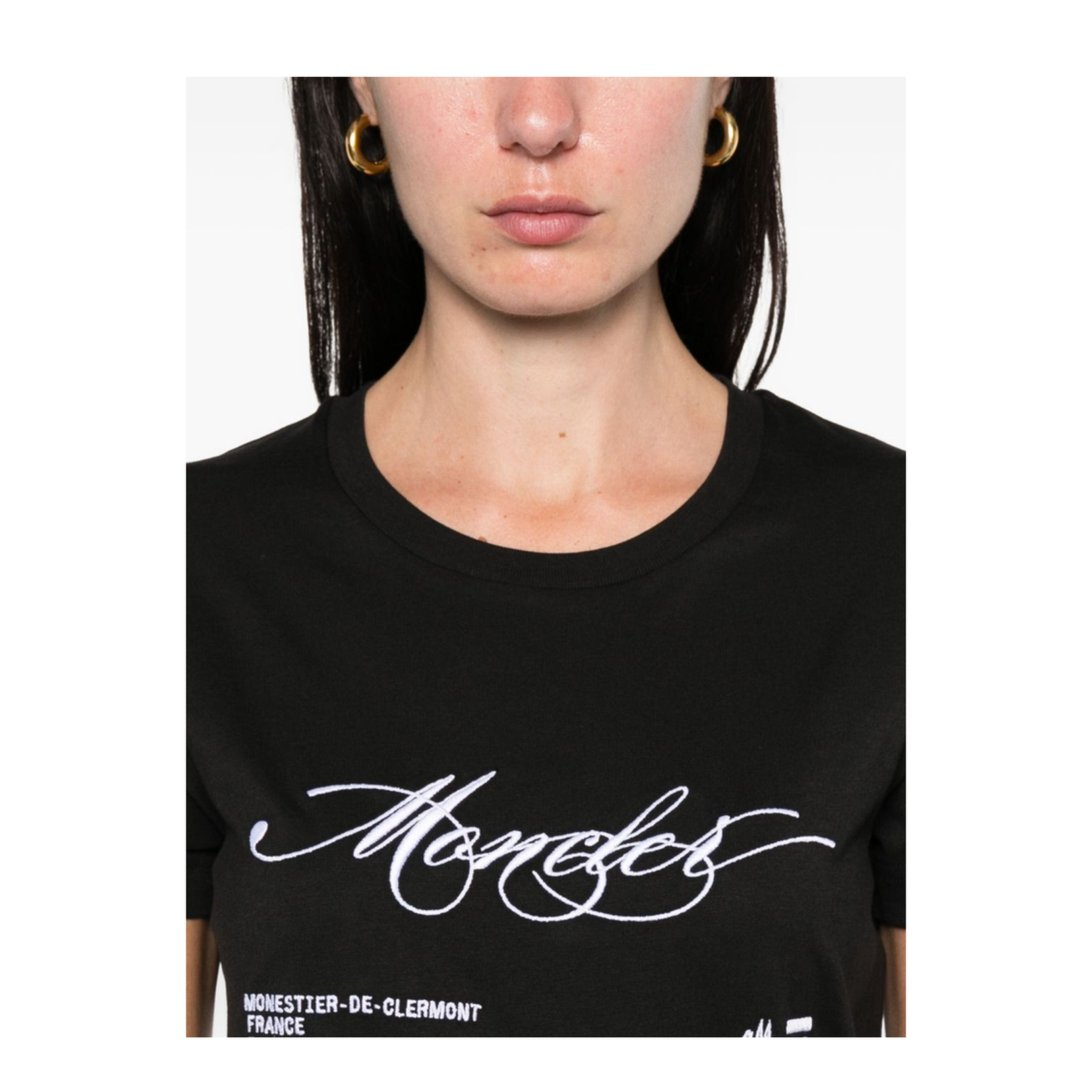 Black Embroidered Cursive Logo Cotton T-Shirt - Image 2