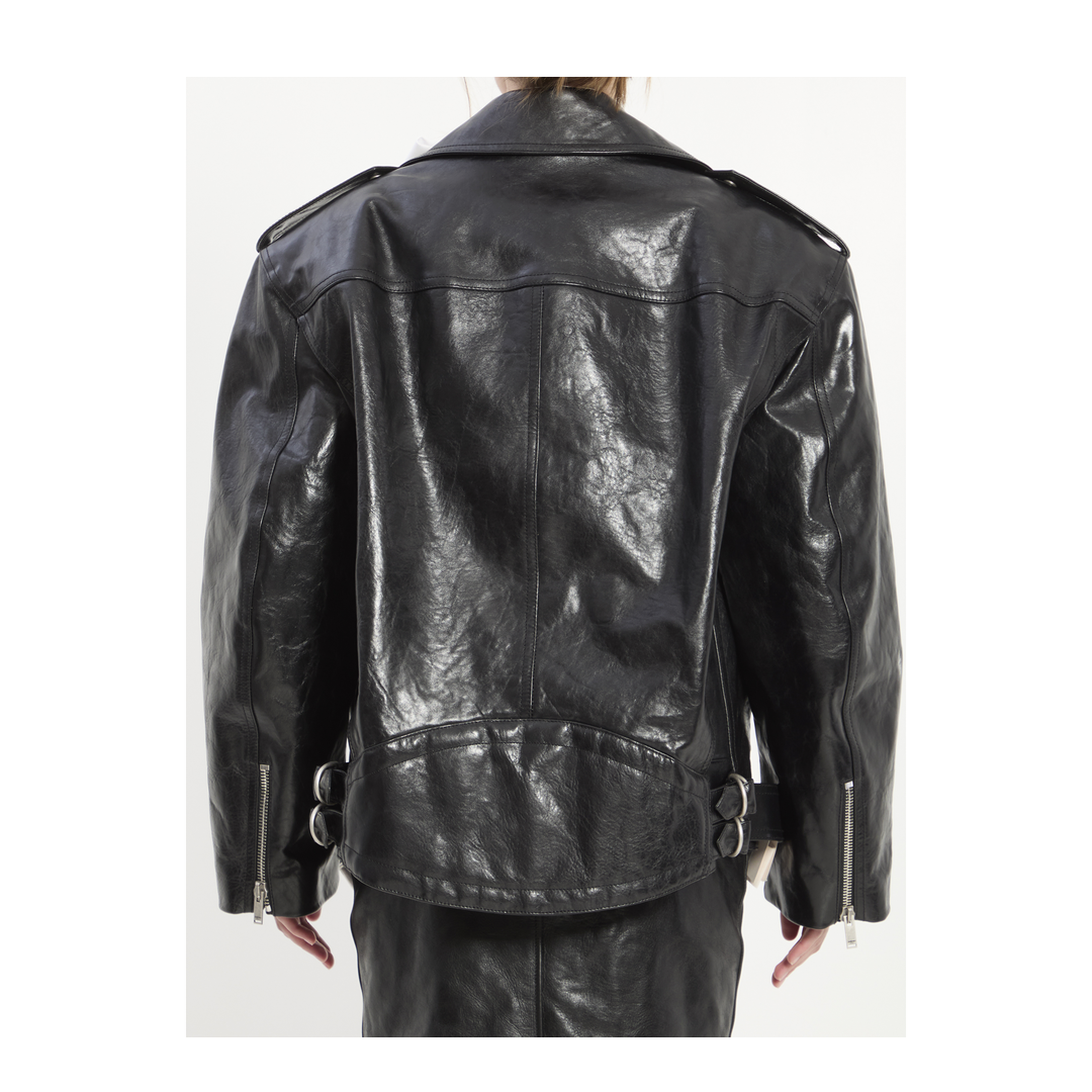 Hammered Leather Biker Jacket - Image 4