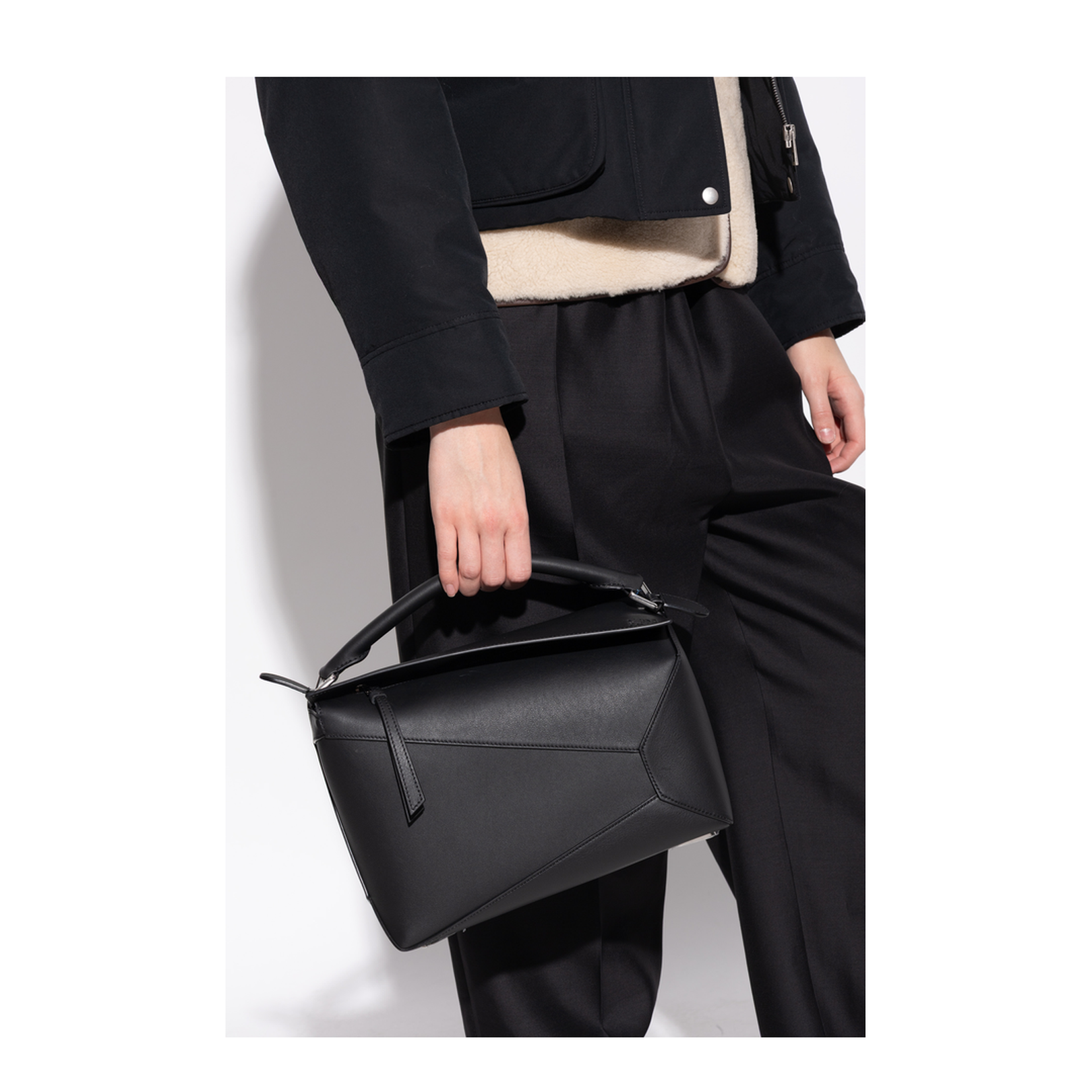 Puzzle Edge Medium Calfskin Crossbody - Black - Image 2