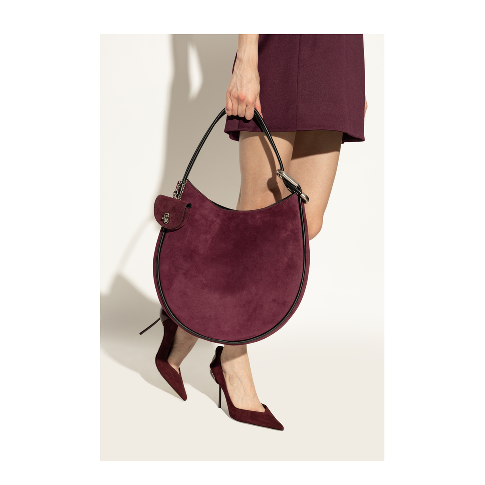 The Suede Large Dual Hobo Bag Dark Plum - Image 2