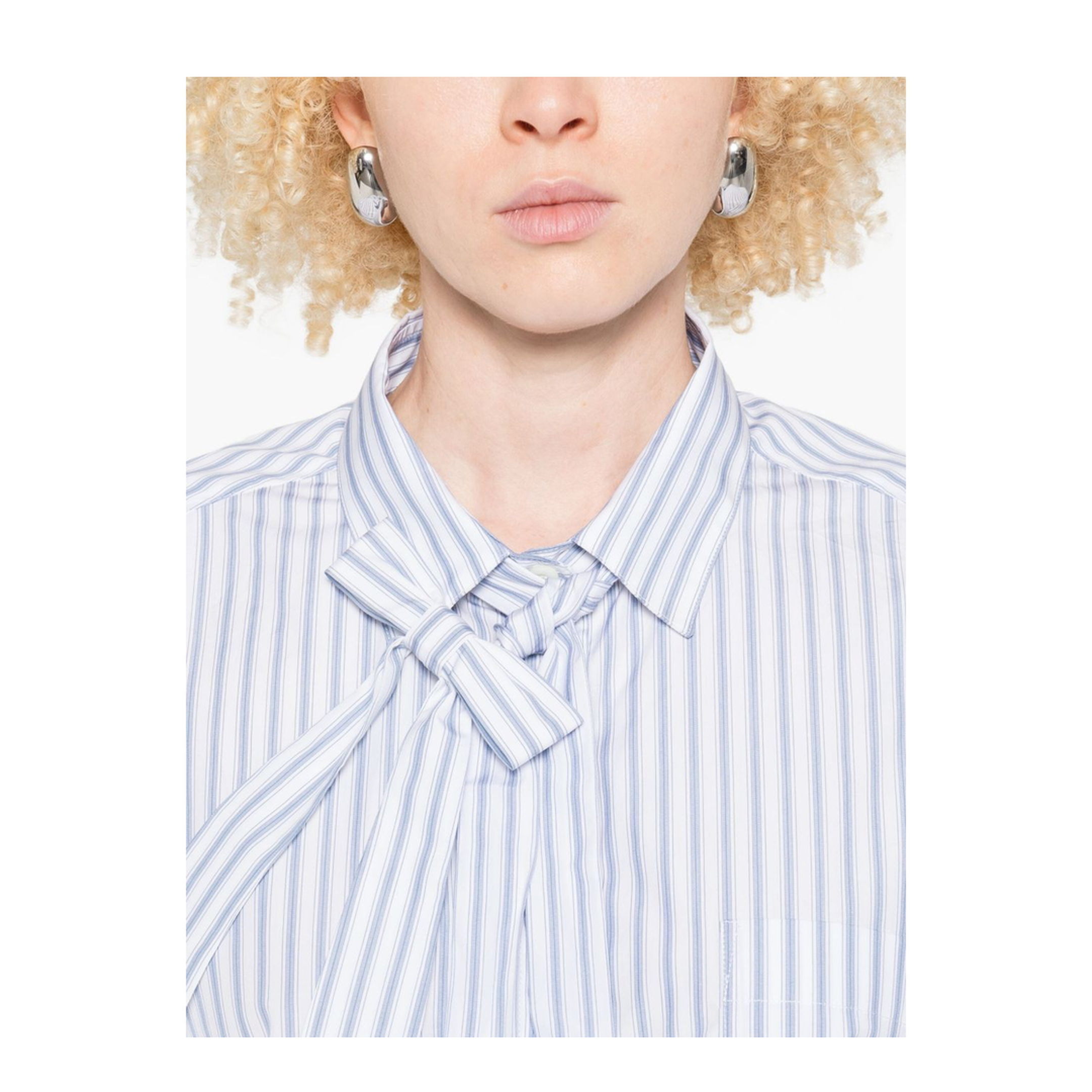 Striped Poplin Short Shirt with Scarf Collar - Image 3