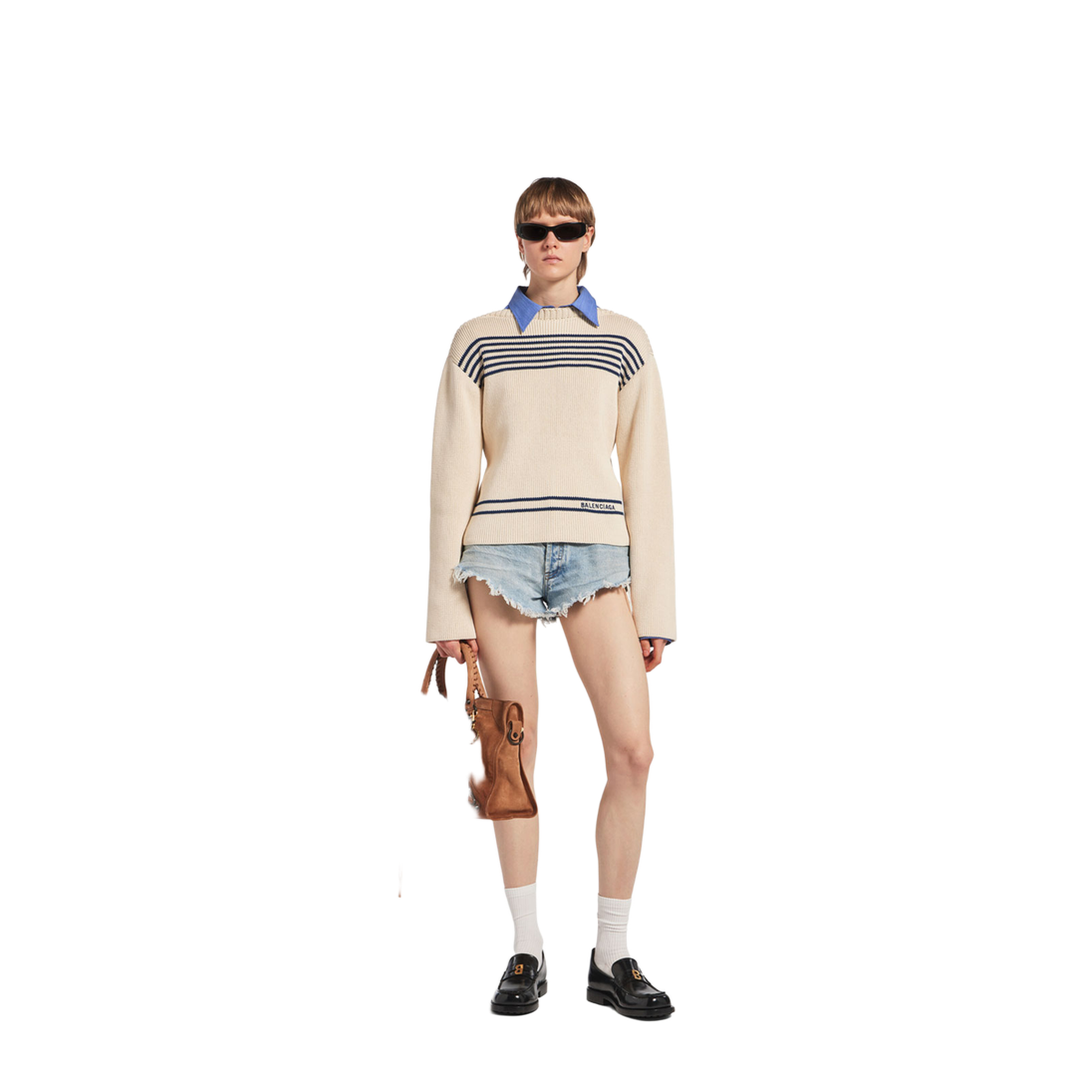 Boatneck Sweater in Cotton Ribbed Knit - Image 2
