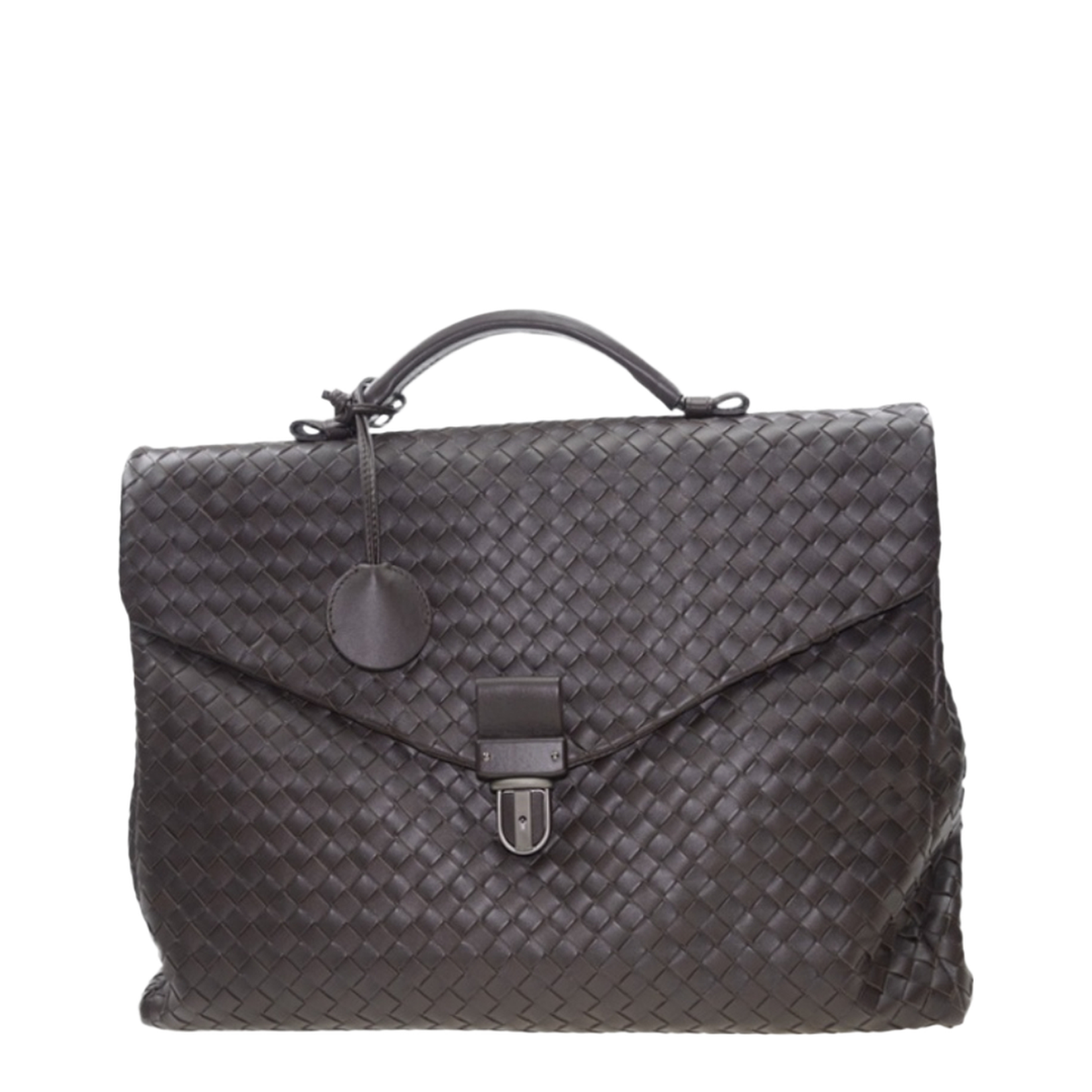 Intrecciato Large Leather Briefcase - Brown - Image 1