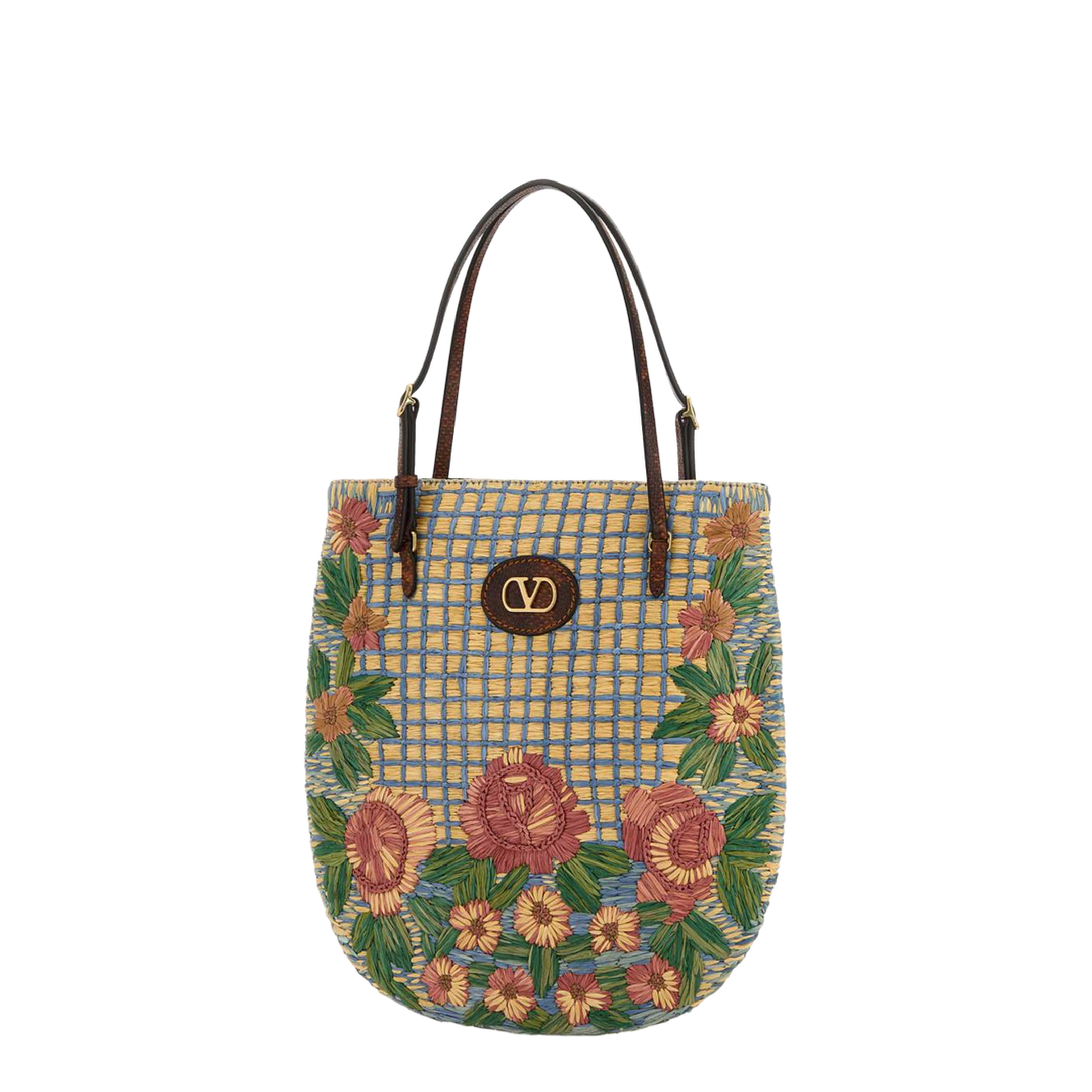 Embroidered Raffia Vlogo Signature Shoulder Bag - Image 2