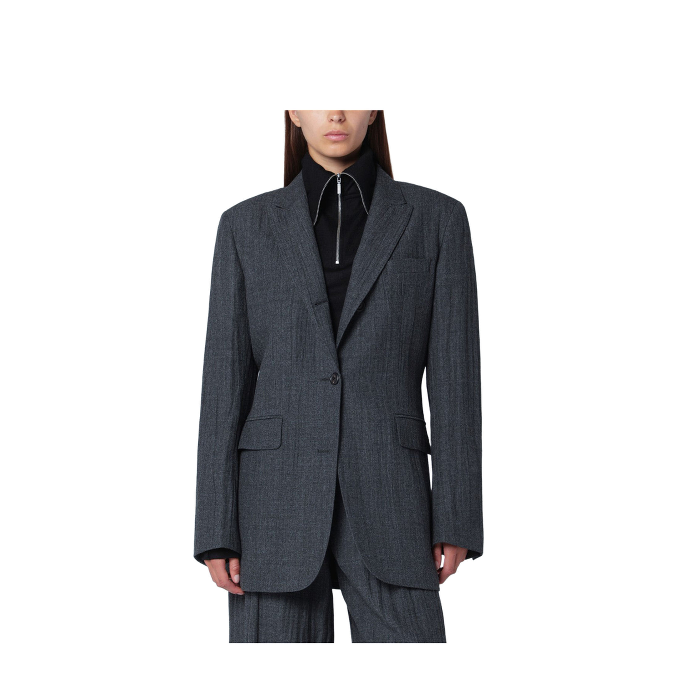 Grey Wool-Blend Single-Breasted Jacket - Image 1
