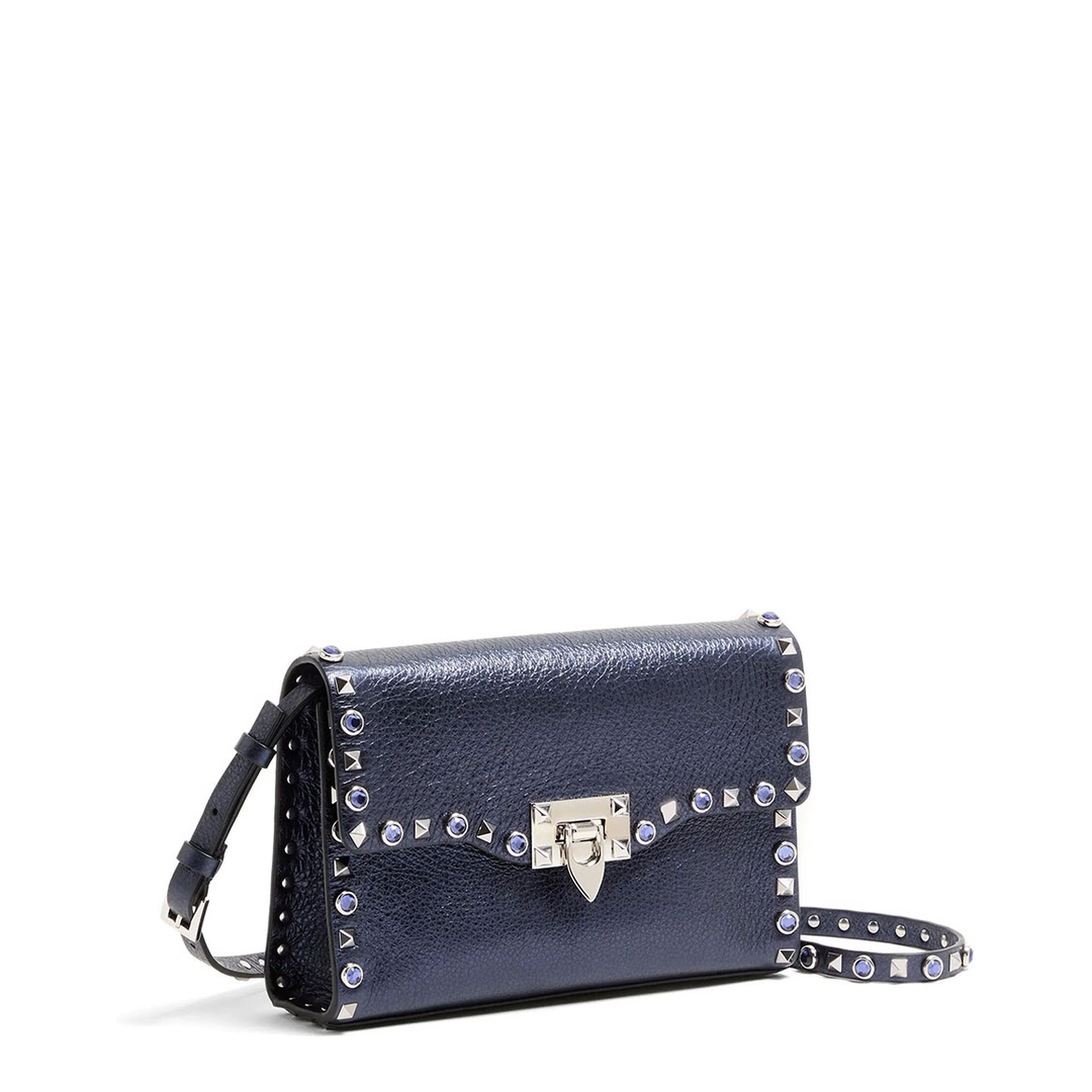 Rockstud Small Laminated Calfskin Shoulder Bag - Navy - Image 4