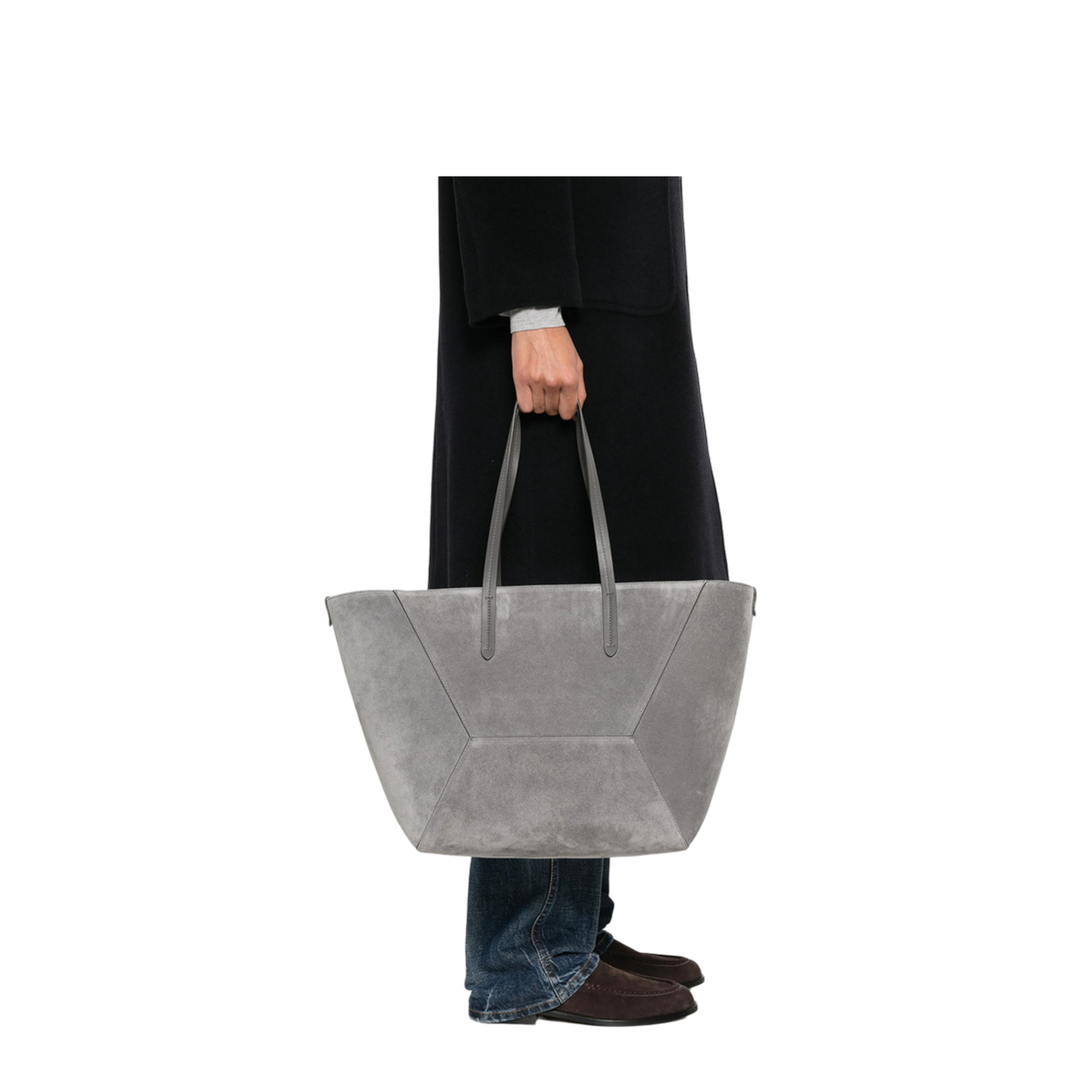 Duo Medium Suede Shopper Tote - Grigio - Image 3