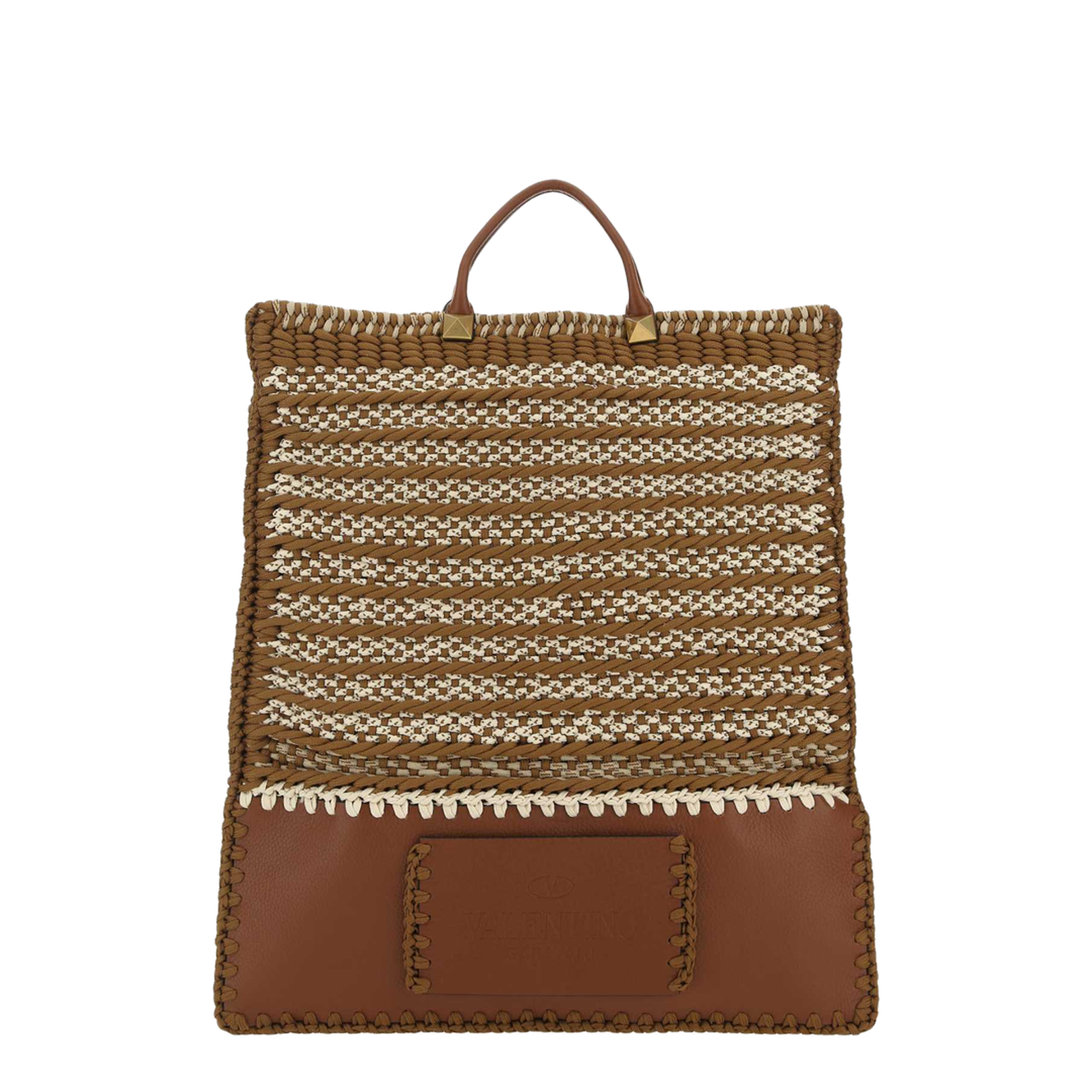 Multicolor Crochet And Leather Shopping Bag - Image 1
