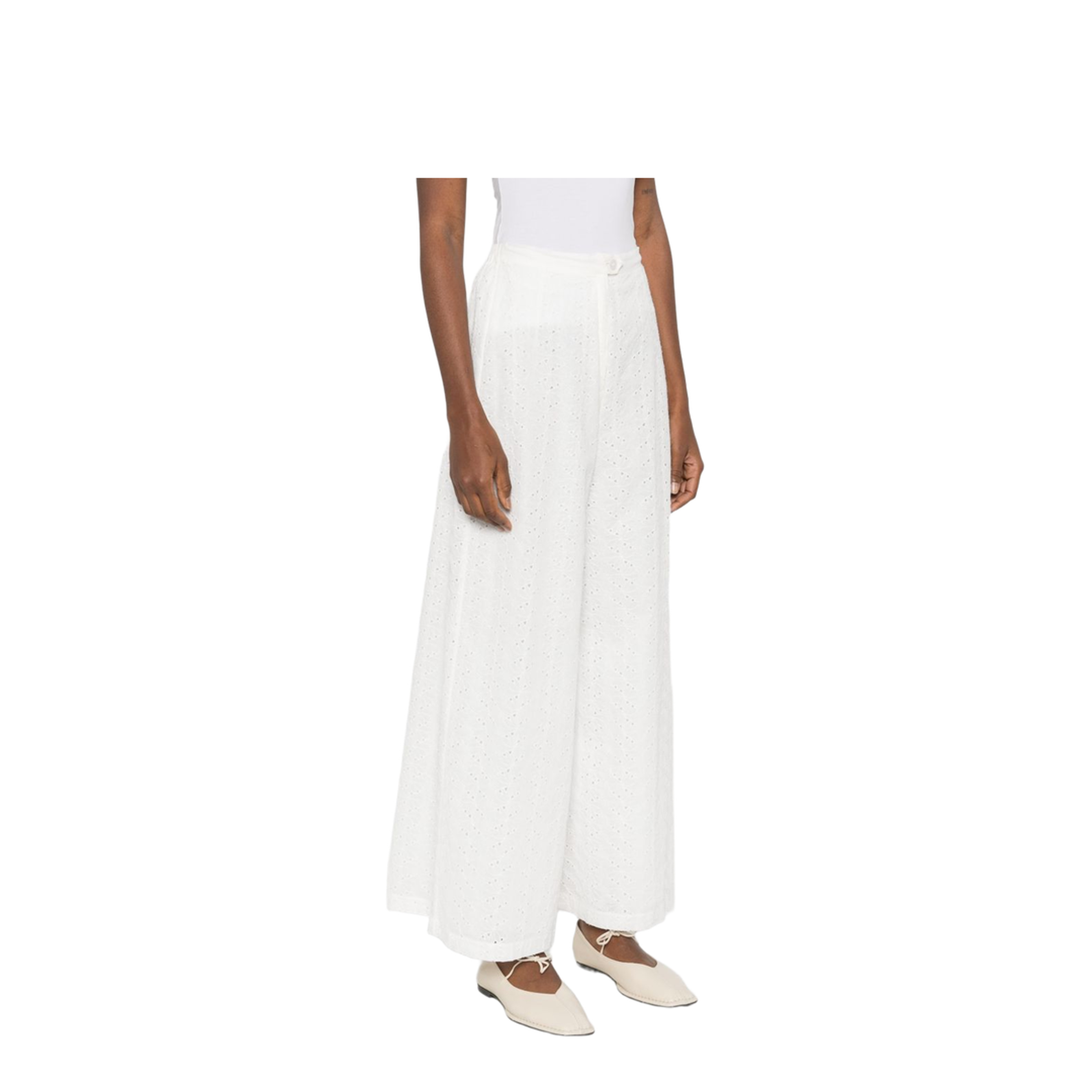 Flared Muslin Trousers With Broderie Anglaise Embroidery Crystal - Image 3