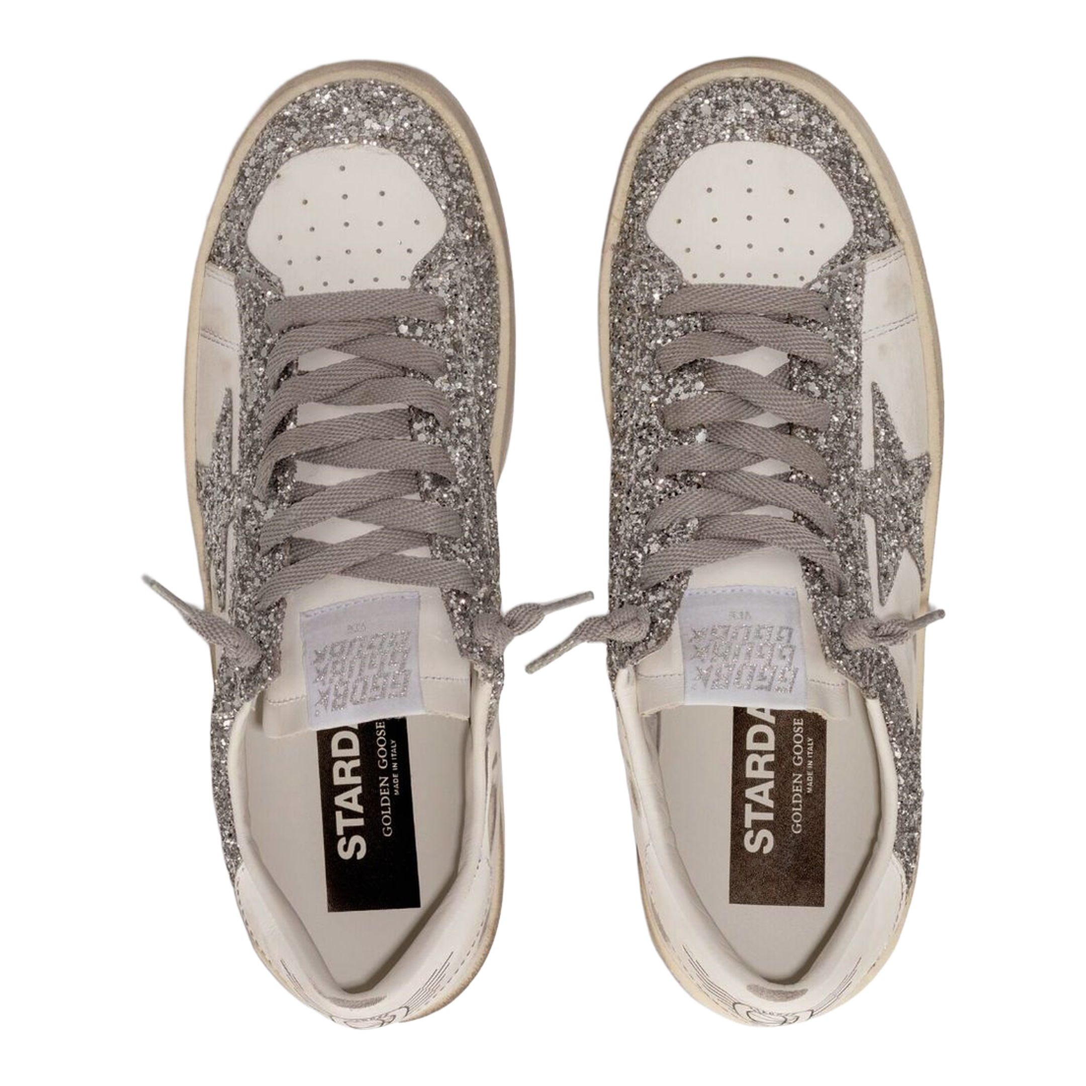 Stardan Sneakers in White and Silver Glitter - Image 2