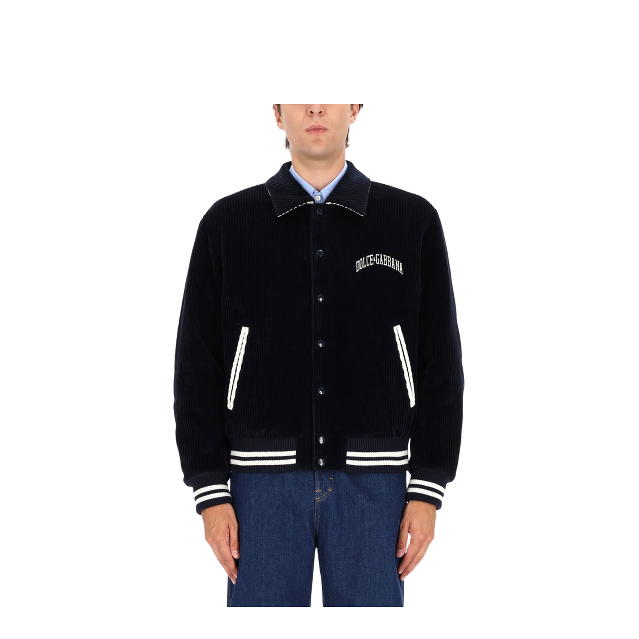 Navy Corduroy Varsity Bomber - Image 1