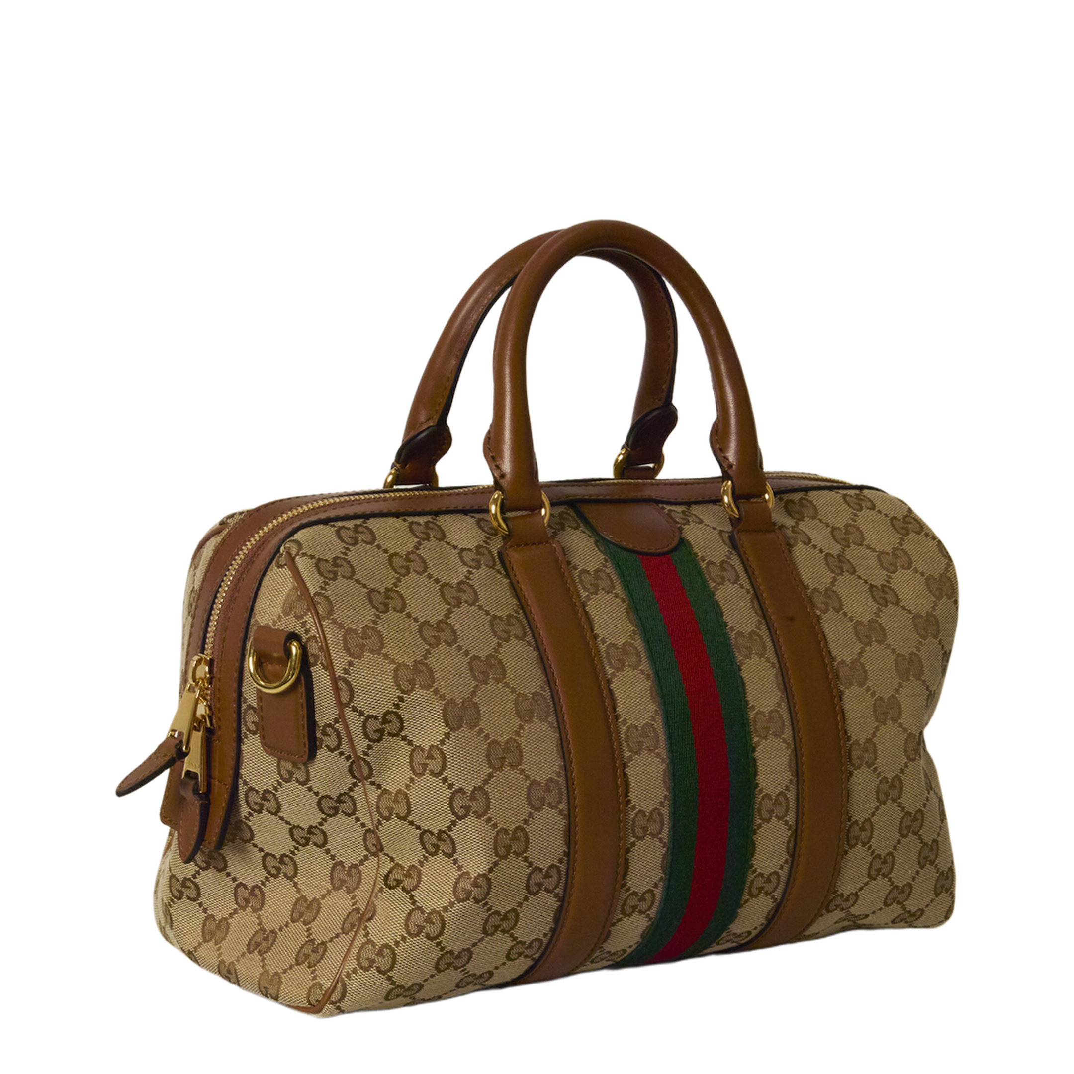 Ophidia Medium GG Canvas Boston Bag - Beige/Brown - Image 2