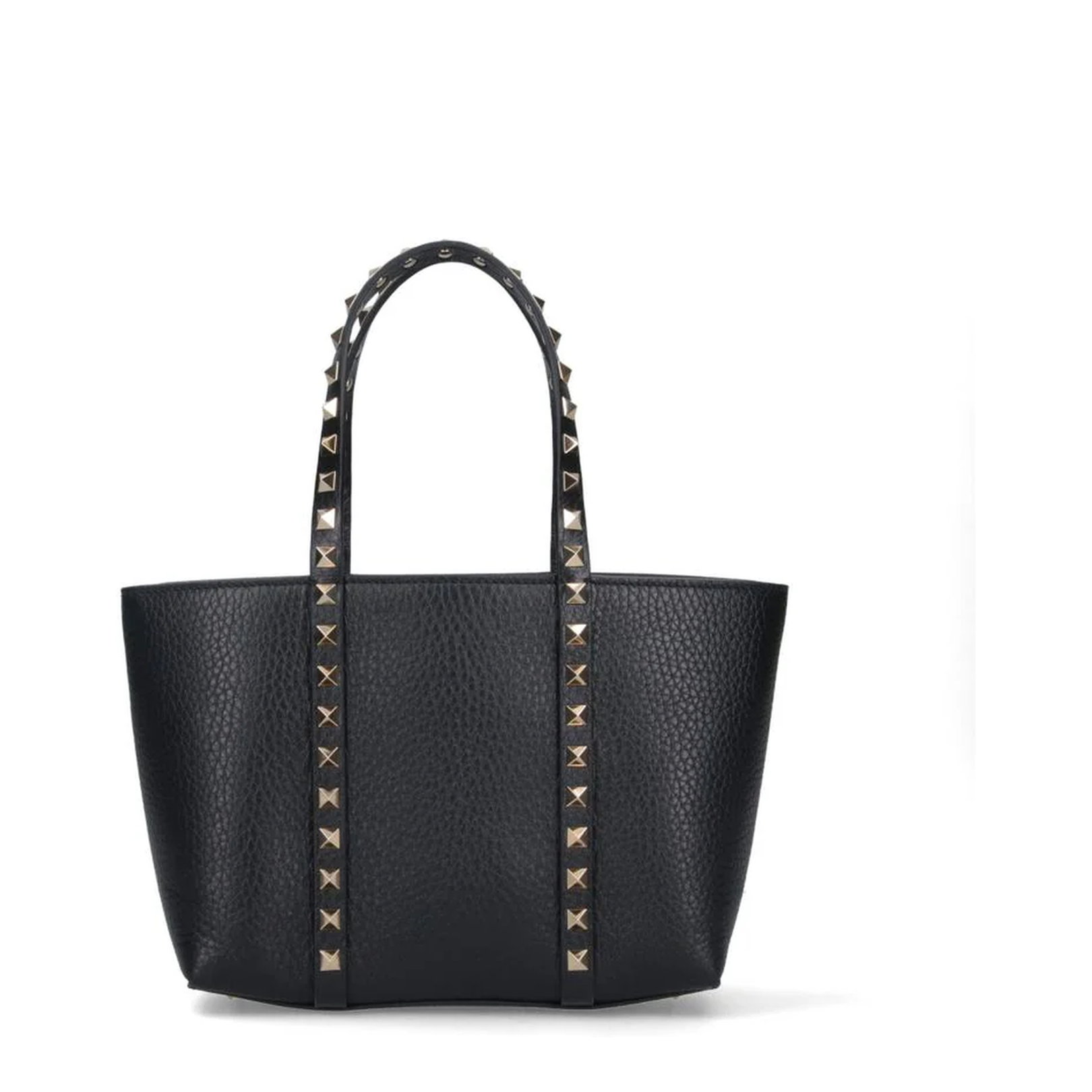 Black Leather Small Rockstud Shopping Bag - Image 3