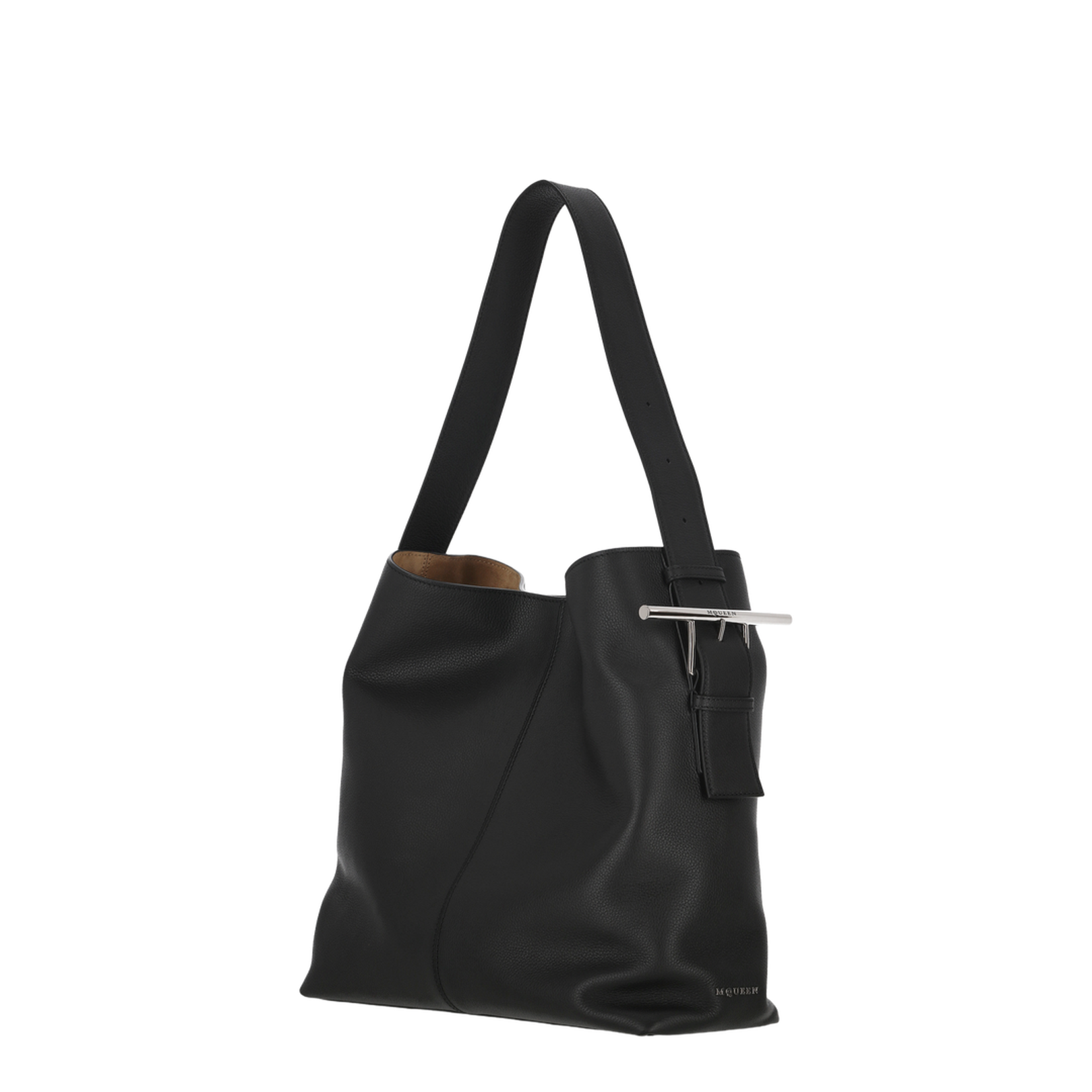 T-Bar Calfskin Sling Shoulder Bag - Black - Image 3