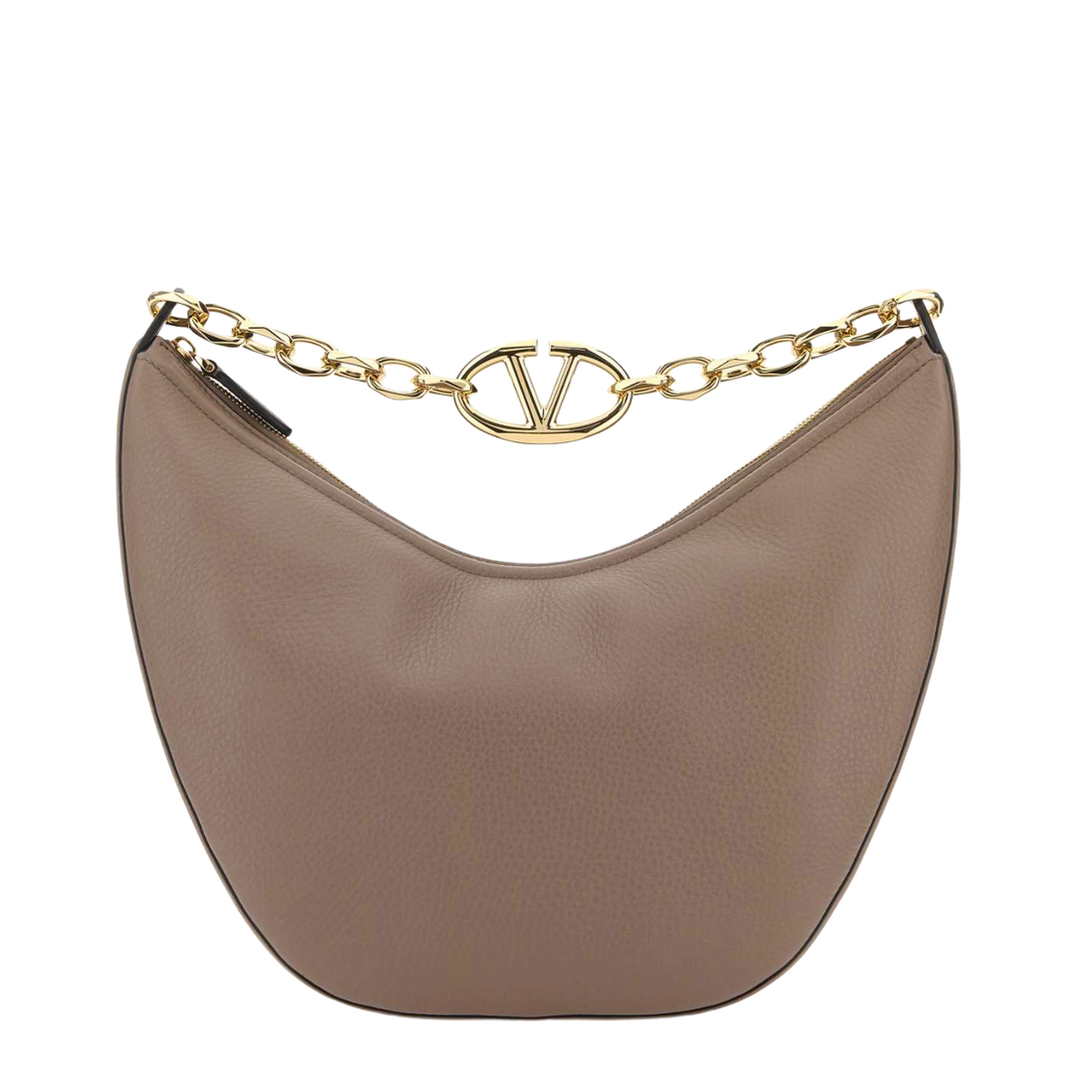 VLogo Moon Medium Calf Leather Hobo Shoulder Bag - Clay - Image 1