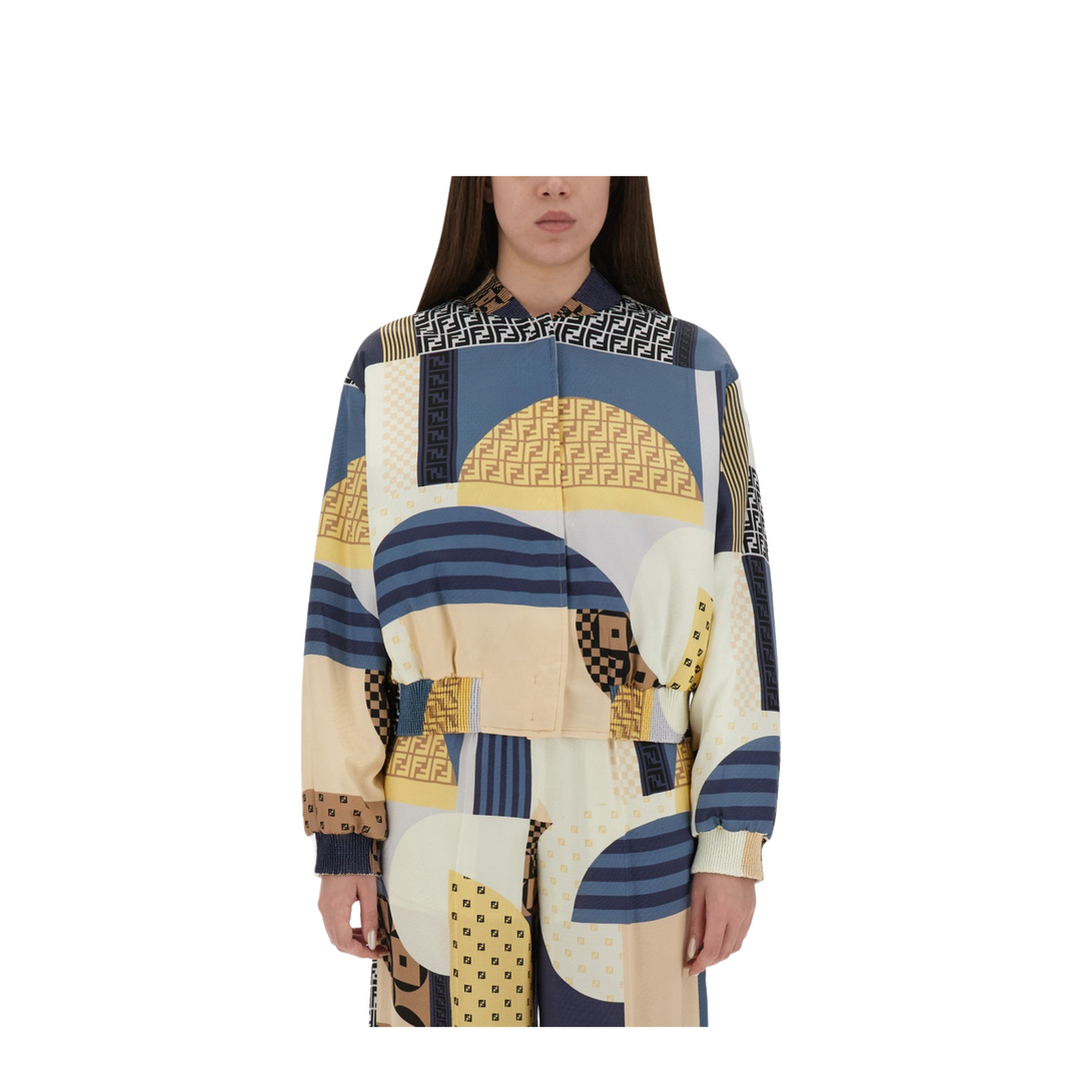 Silk Bomber Jacket with Patchwork Print - Image 1