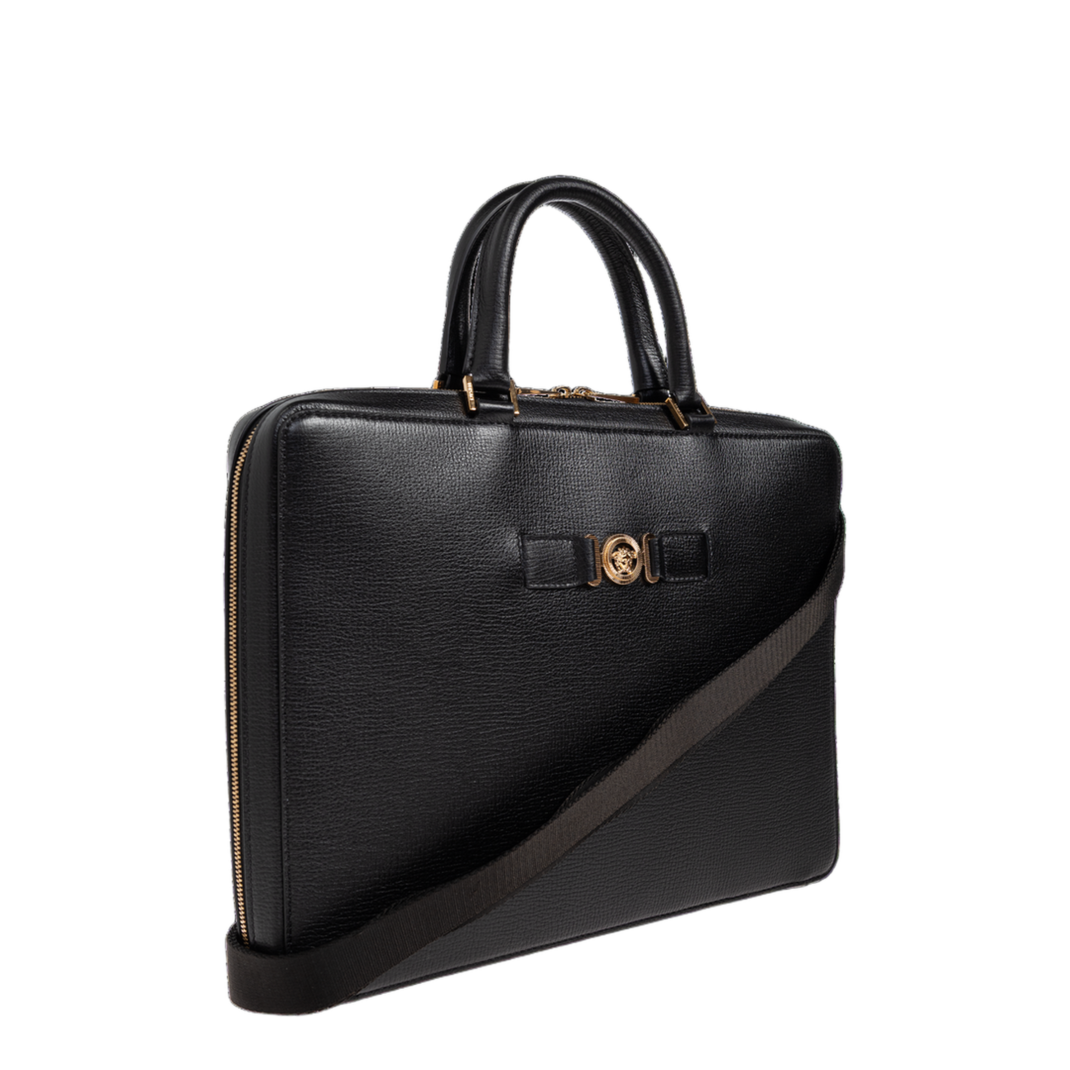 Medusa Head Leather Handbag - Black - Image 4