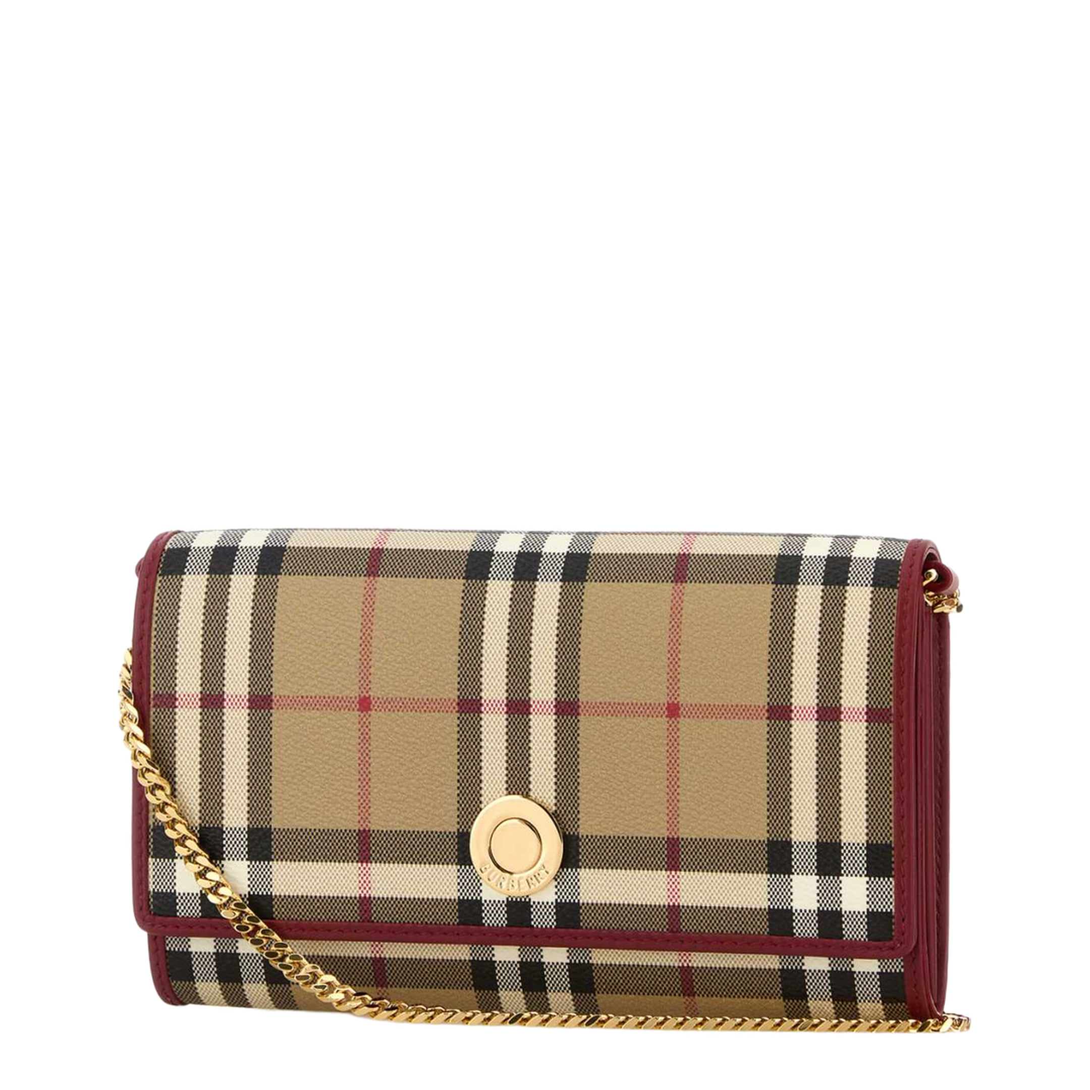 Archive Check Coated Fabric Chain Wallet - Archive Beige/Red - Image 3