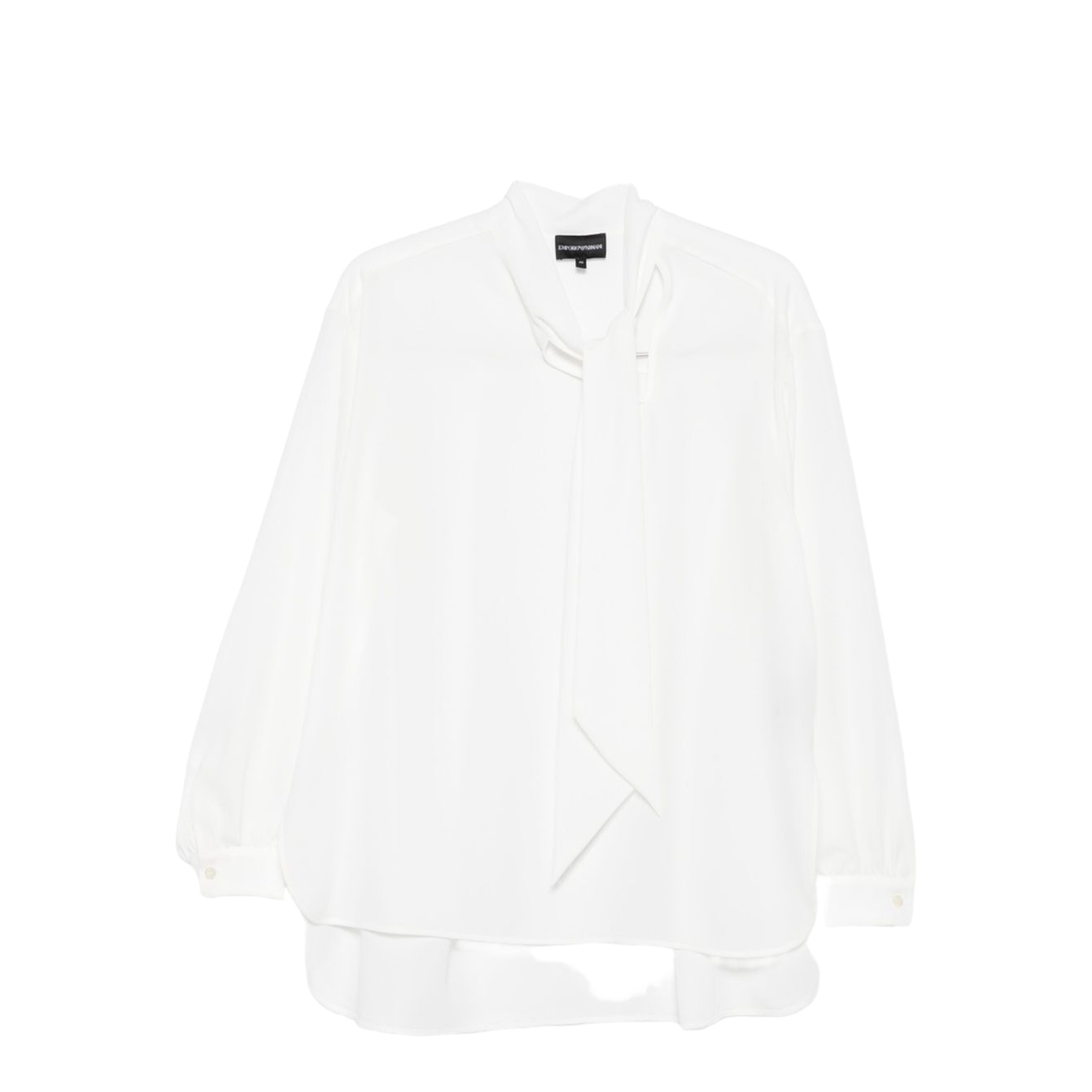 White Long Sleeves Neck Tie Buttoned Cuffs Asymmetric Hem - Image 1