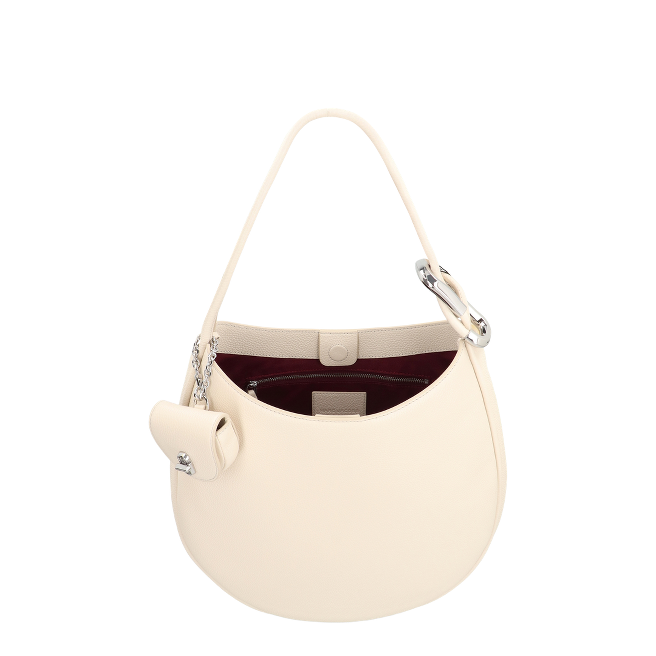 Leather Crescent Large Dual Shoulder Bag - White - Image 4