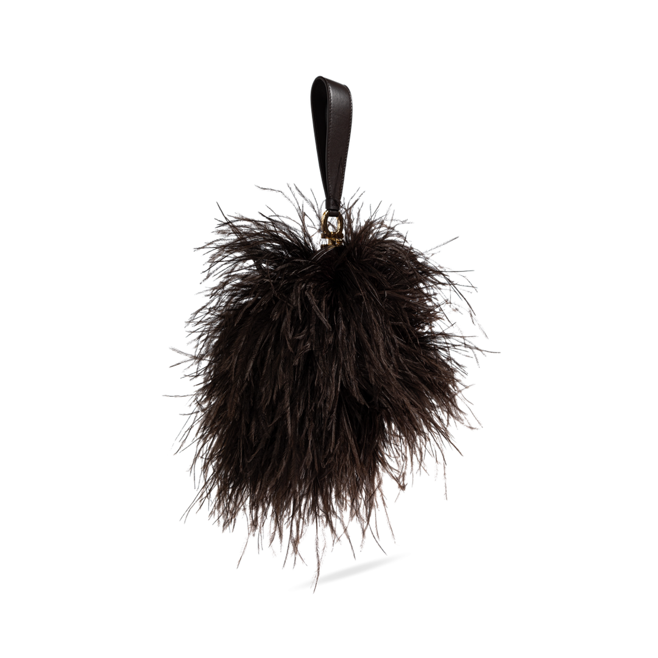 Double Gancini Mini Ostrich Feather Clutch - Testa di Moro - Image 4