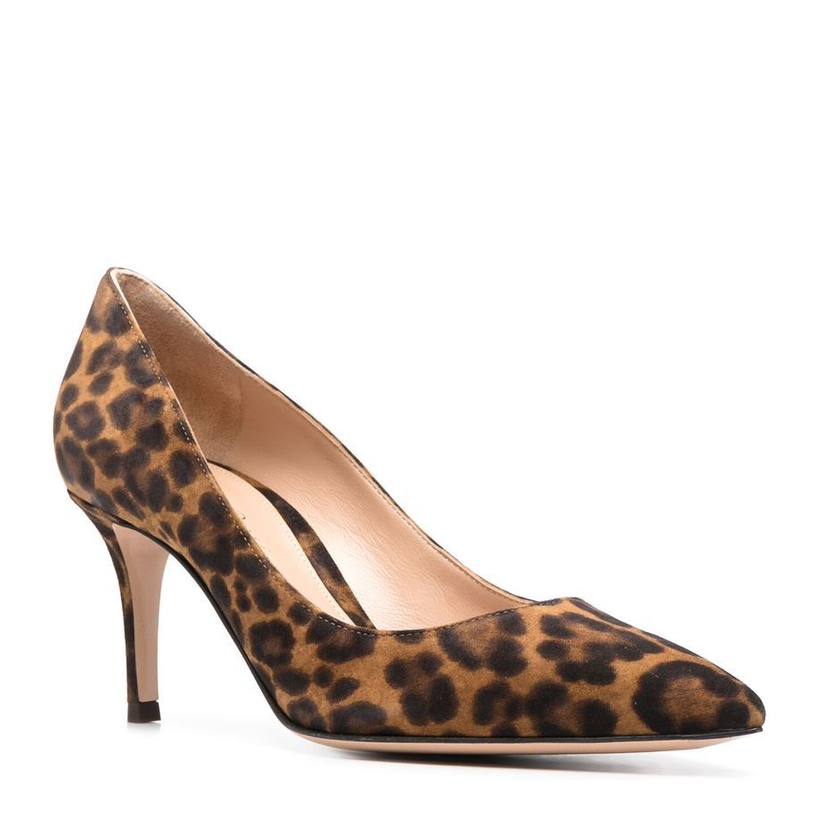 Brown Calf Suede Leopard Print Pumps - Image 4