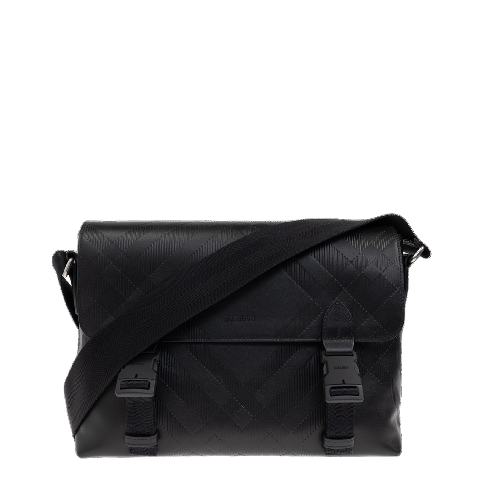 Embossed Check Buckle Messenger Bag - Black - Image 1