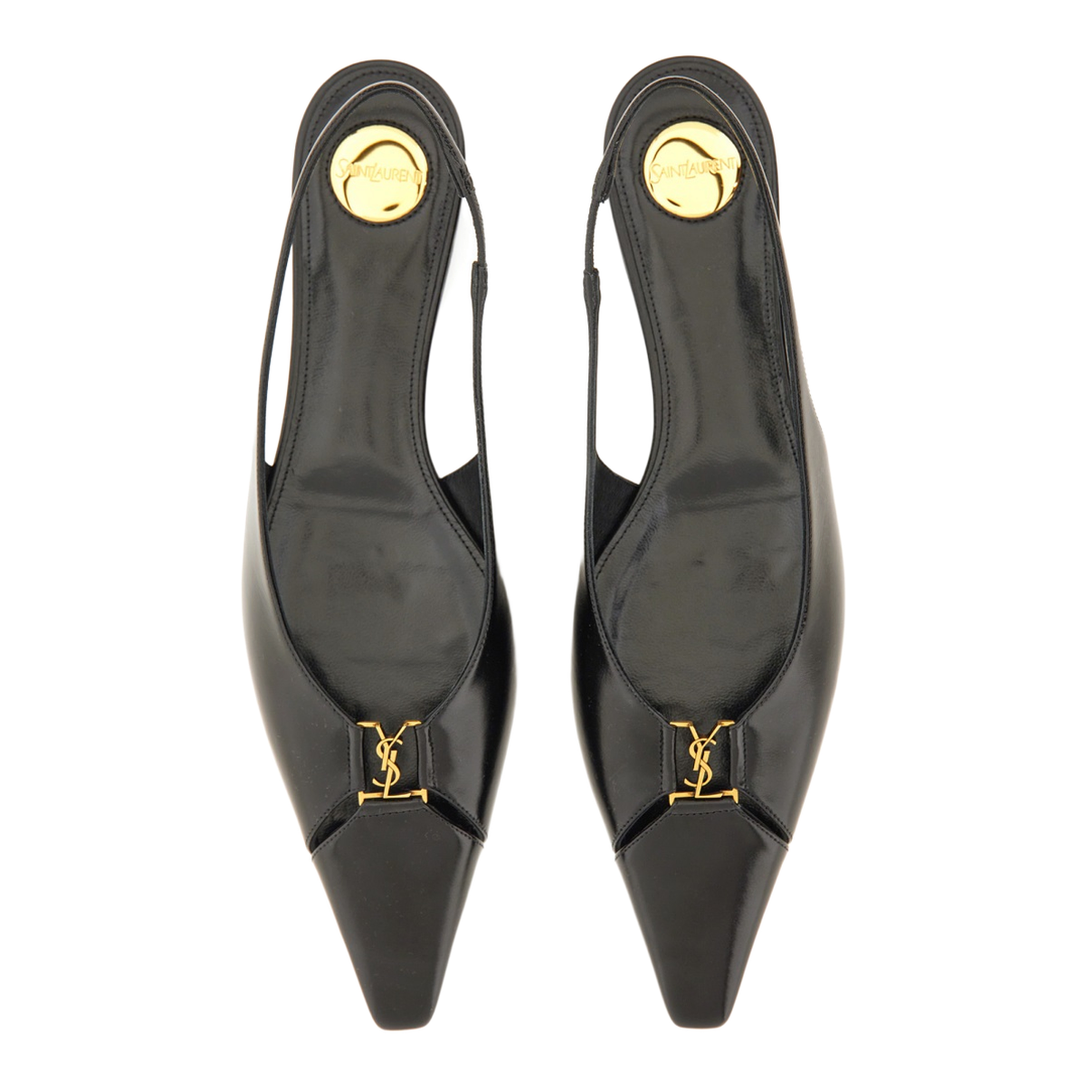 Black Leather Pointed Toe Slingback Strap Flat Sole - Image 6