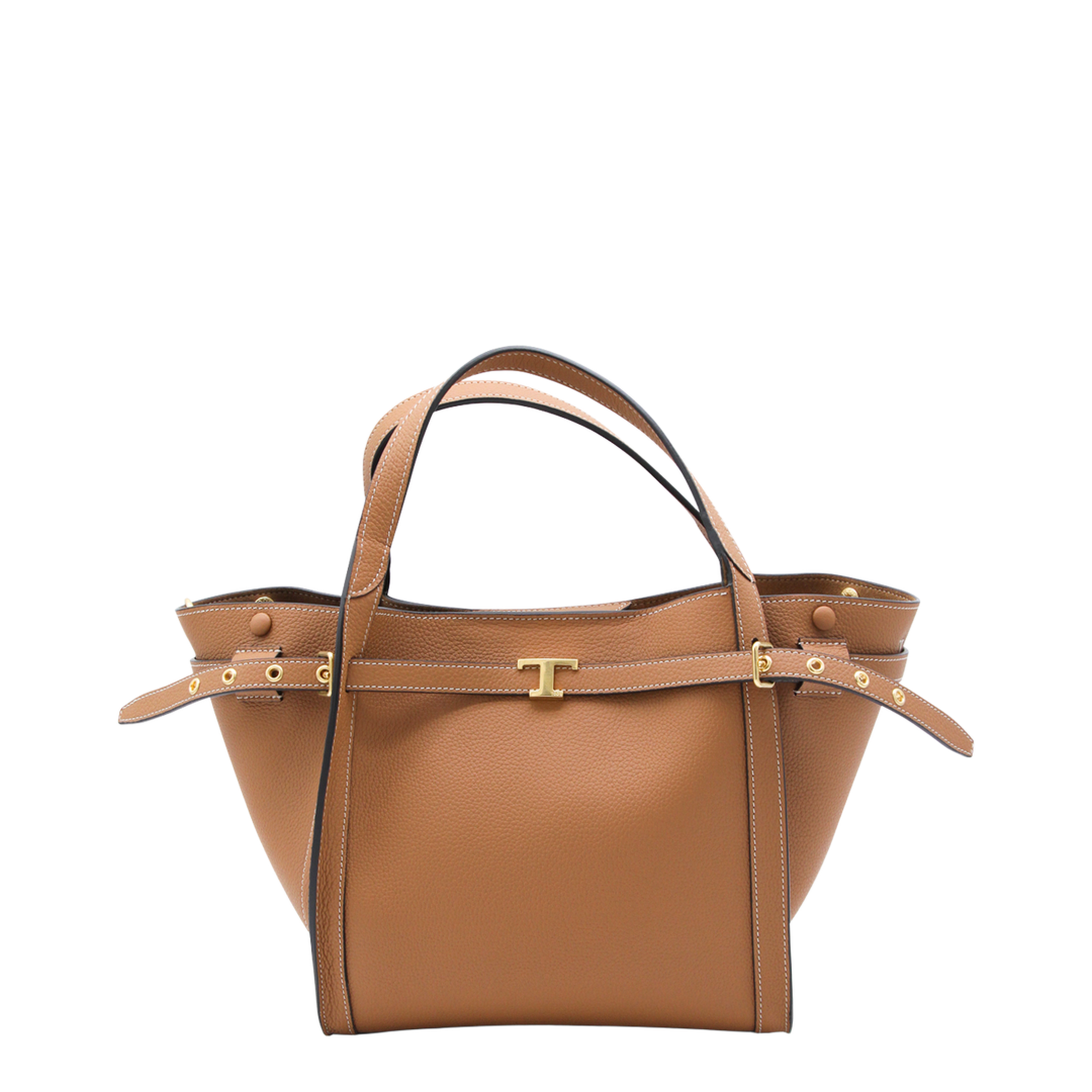 T Timeless Small Calf Leather Shopping Bag - Camel/Brown - Image 1
