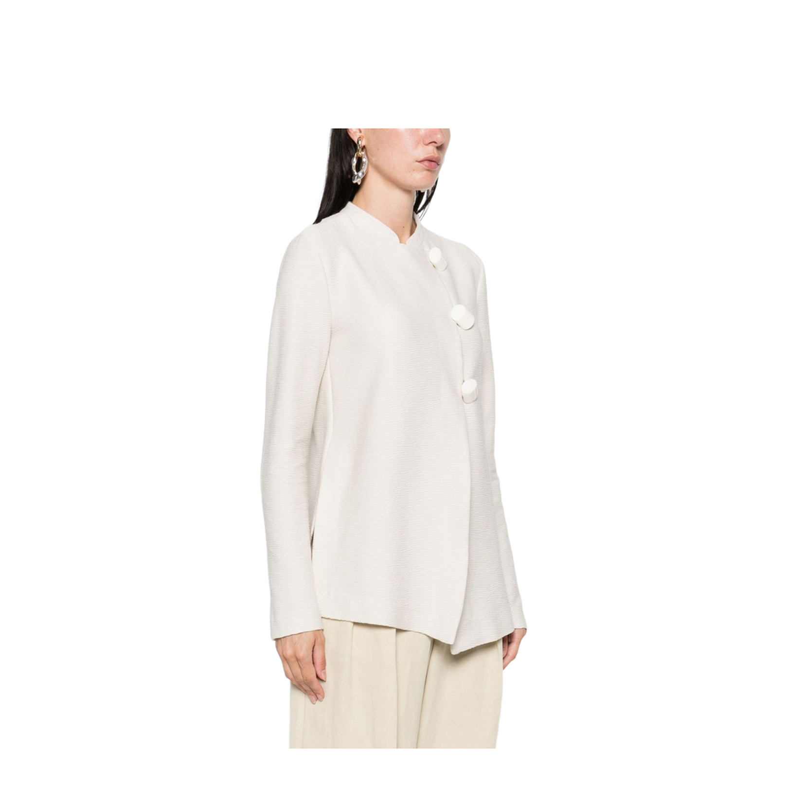 Ivory Button Fastening Round Neck Long Sleeves - Image 5