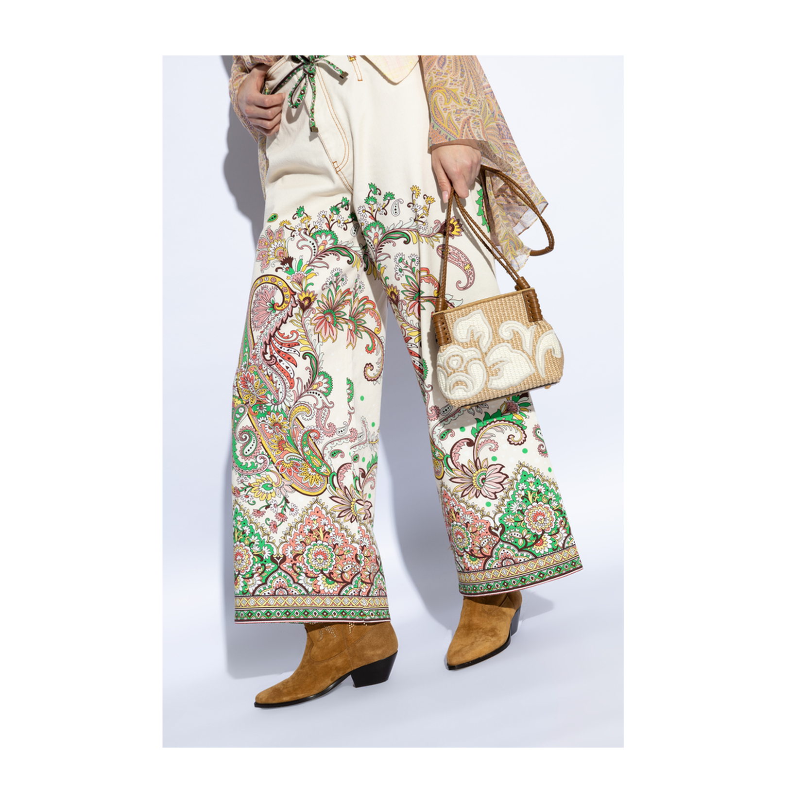 Tabby Booth Small Raffia Shoulder Bag - Cream - Image 2