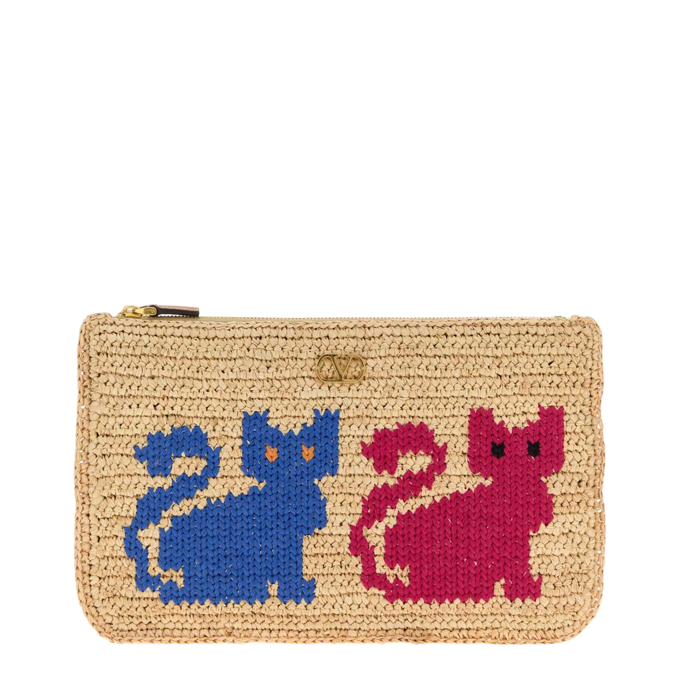 VLogo Signature Jacquard Raffia Pouch - Natural/red - Image 1