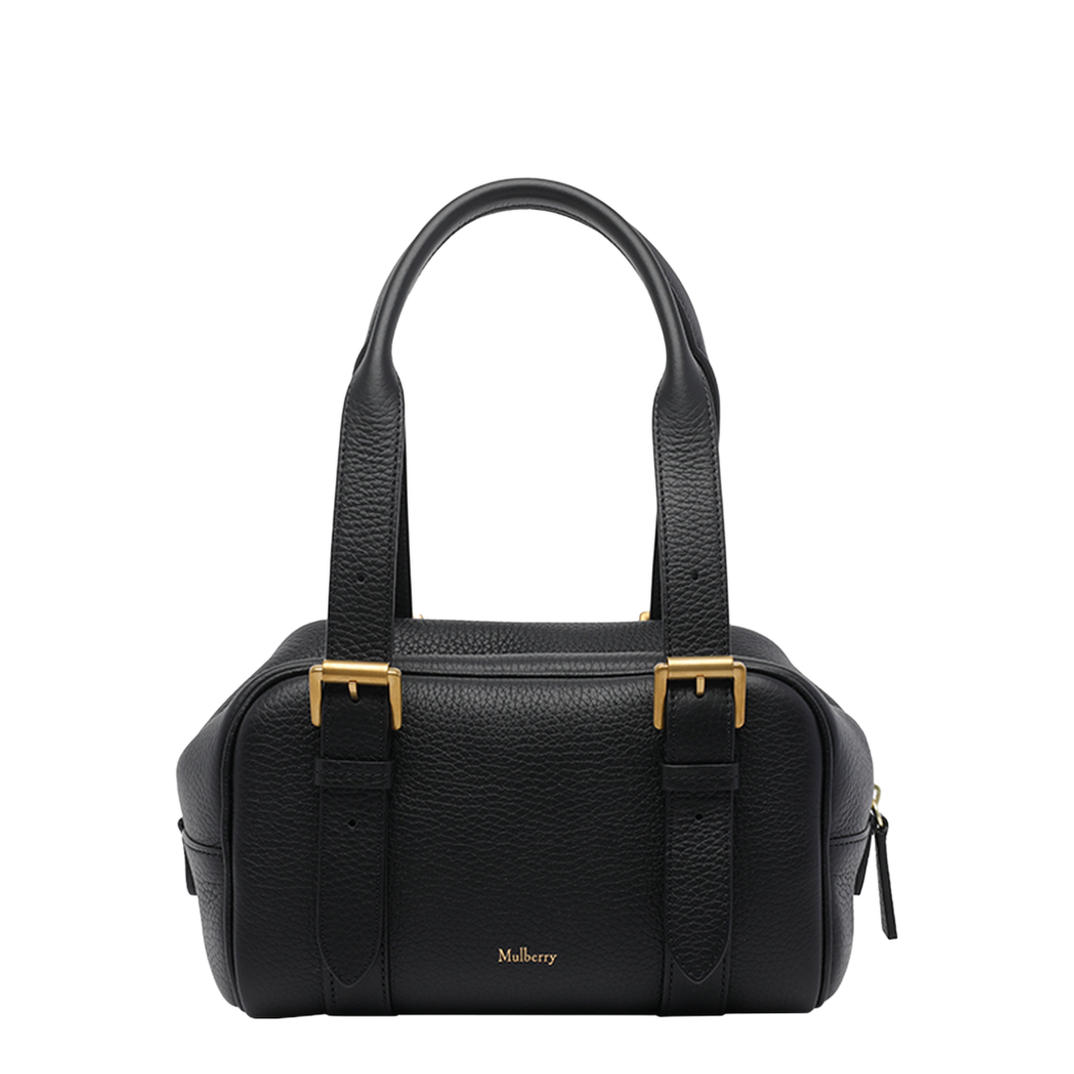 Small Heavy Grain Leather Boston Bag - Black - Image 1