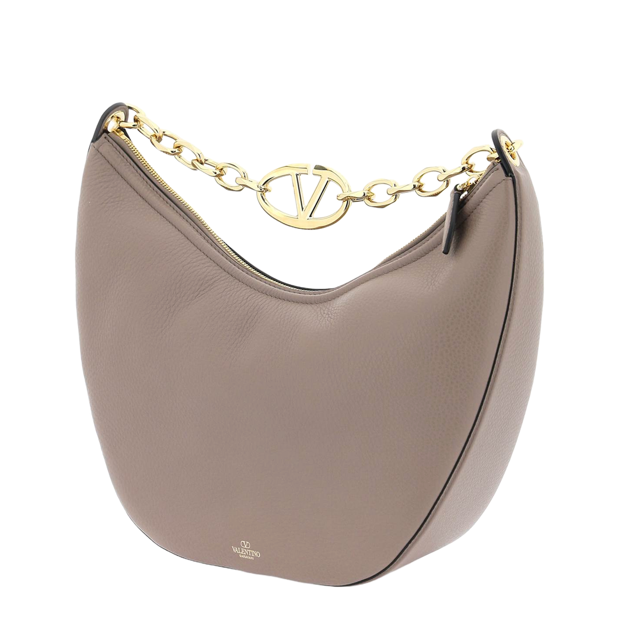 VLogo Moon Medium Calf Leather Hobo Shoulder Bag - Clay - Image 3