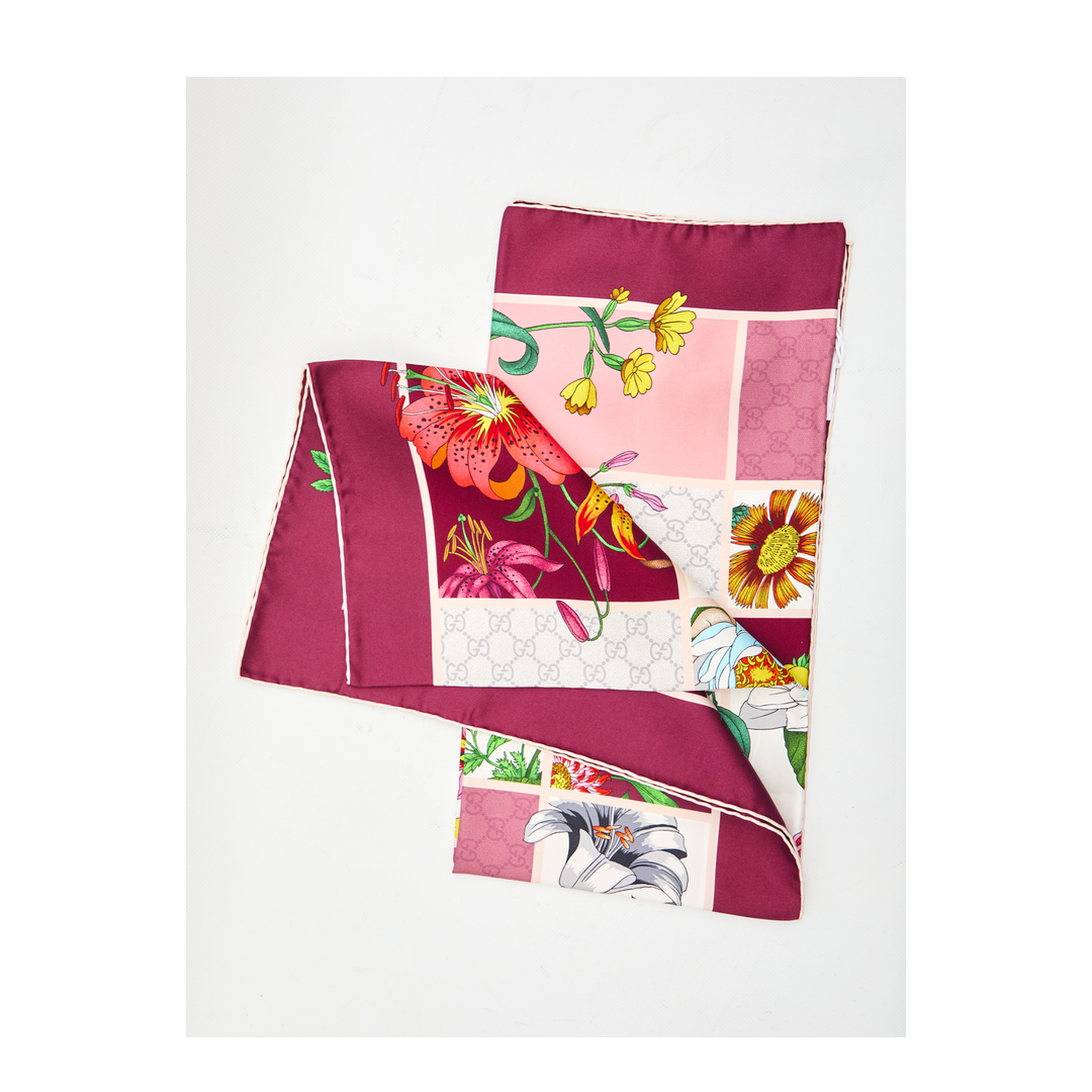 Printed Silk Twill Carré in Bordeaux and Multicolor - Image 2