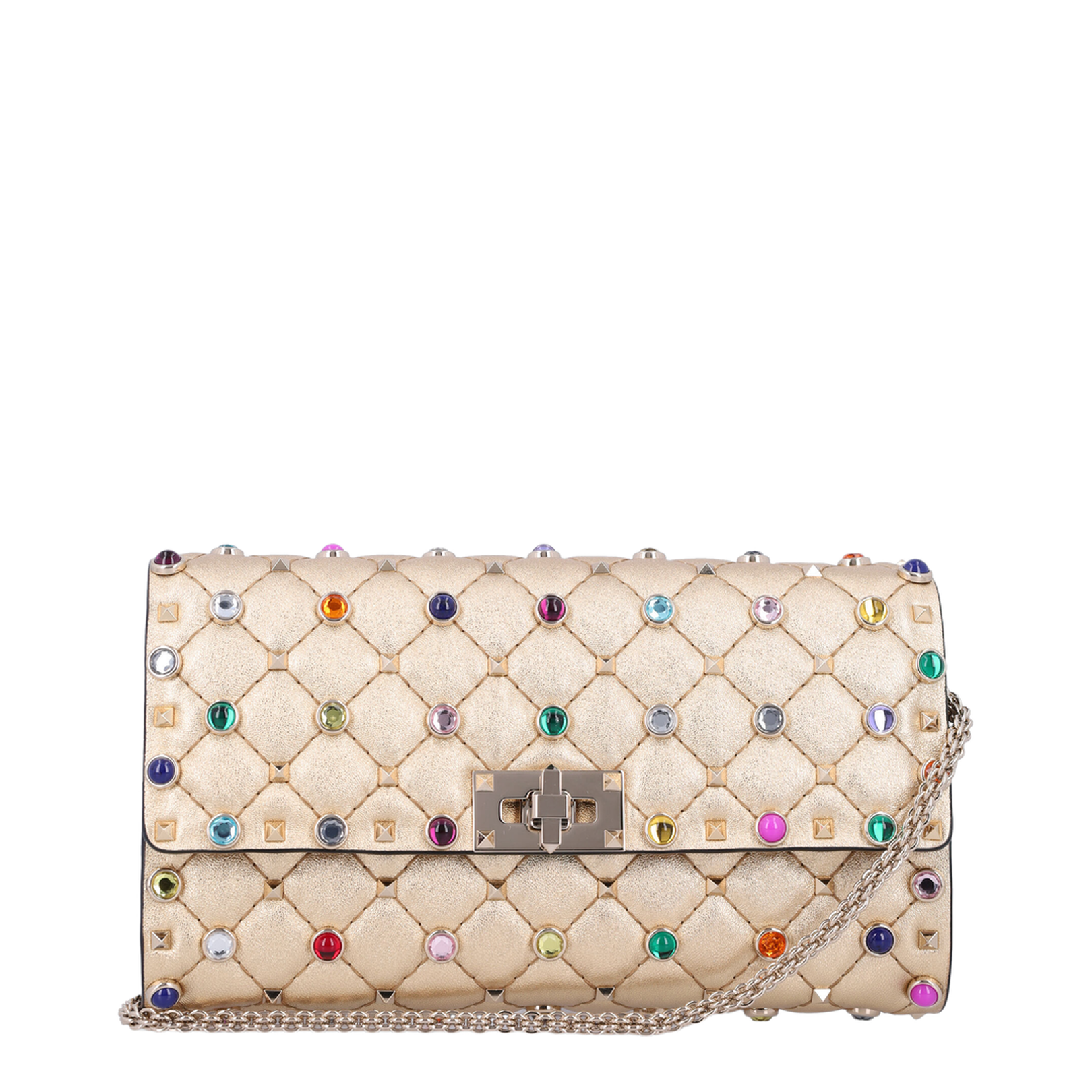 Rockstud Spike Multicolor Studded Shoulder Bag in Metallic Nappa - Image 1