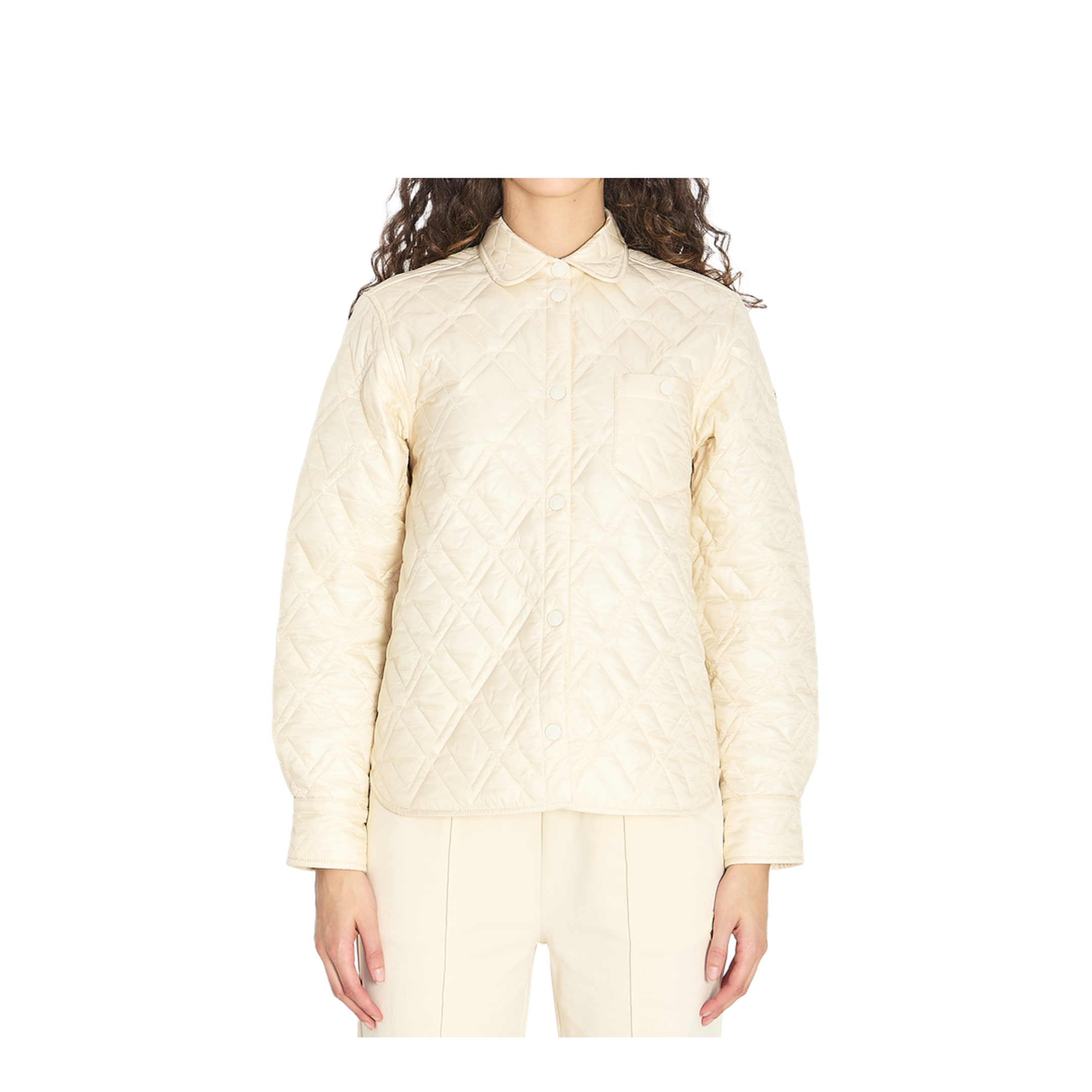 White Ivory Diamond Quilted Padded Shirt Jacket - Image 1