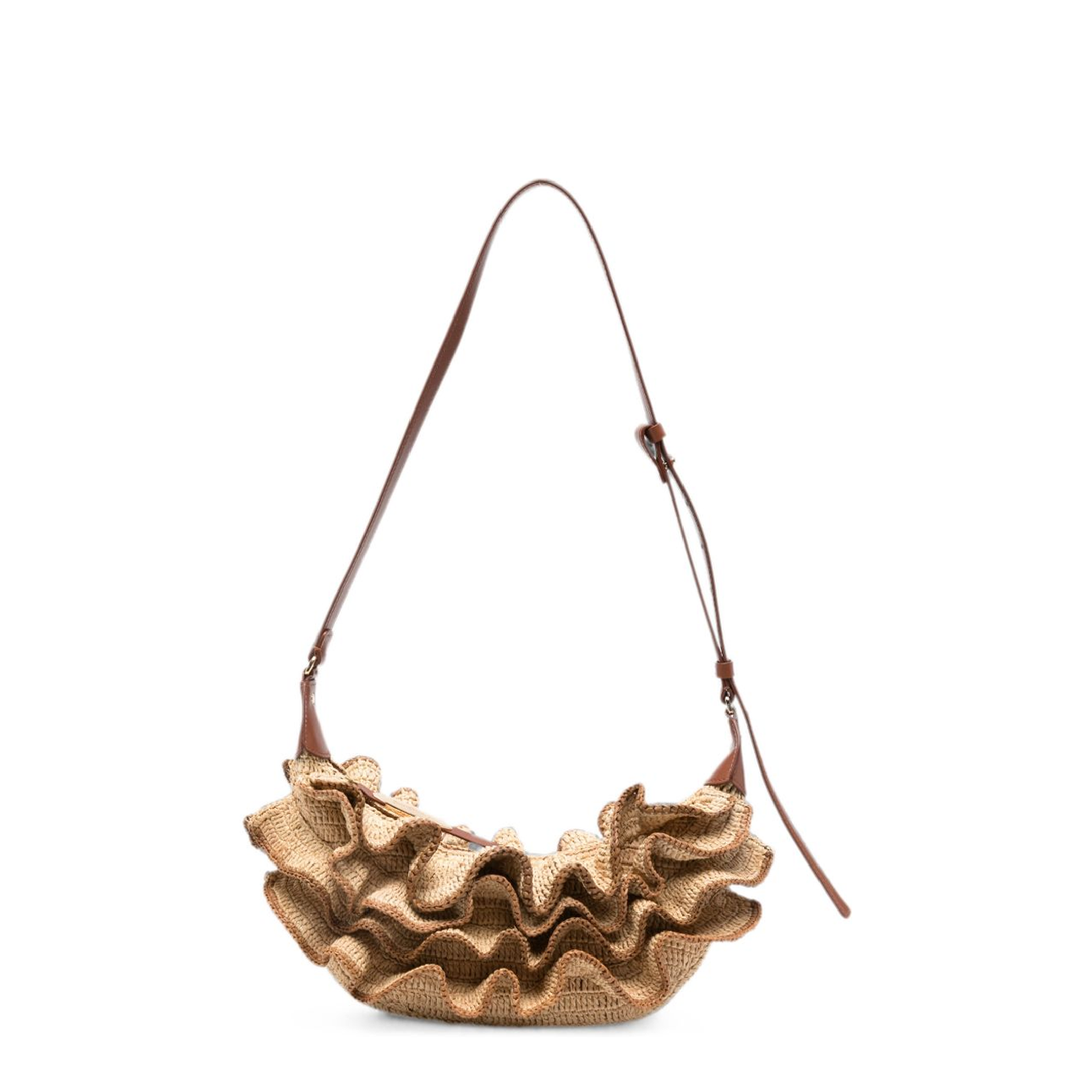 Paula's Ibiza Raffia with Calfskin Trim Shoulder Bag - Brown - Image 1