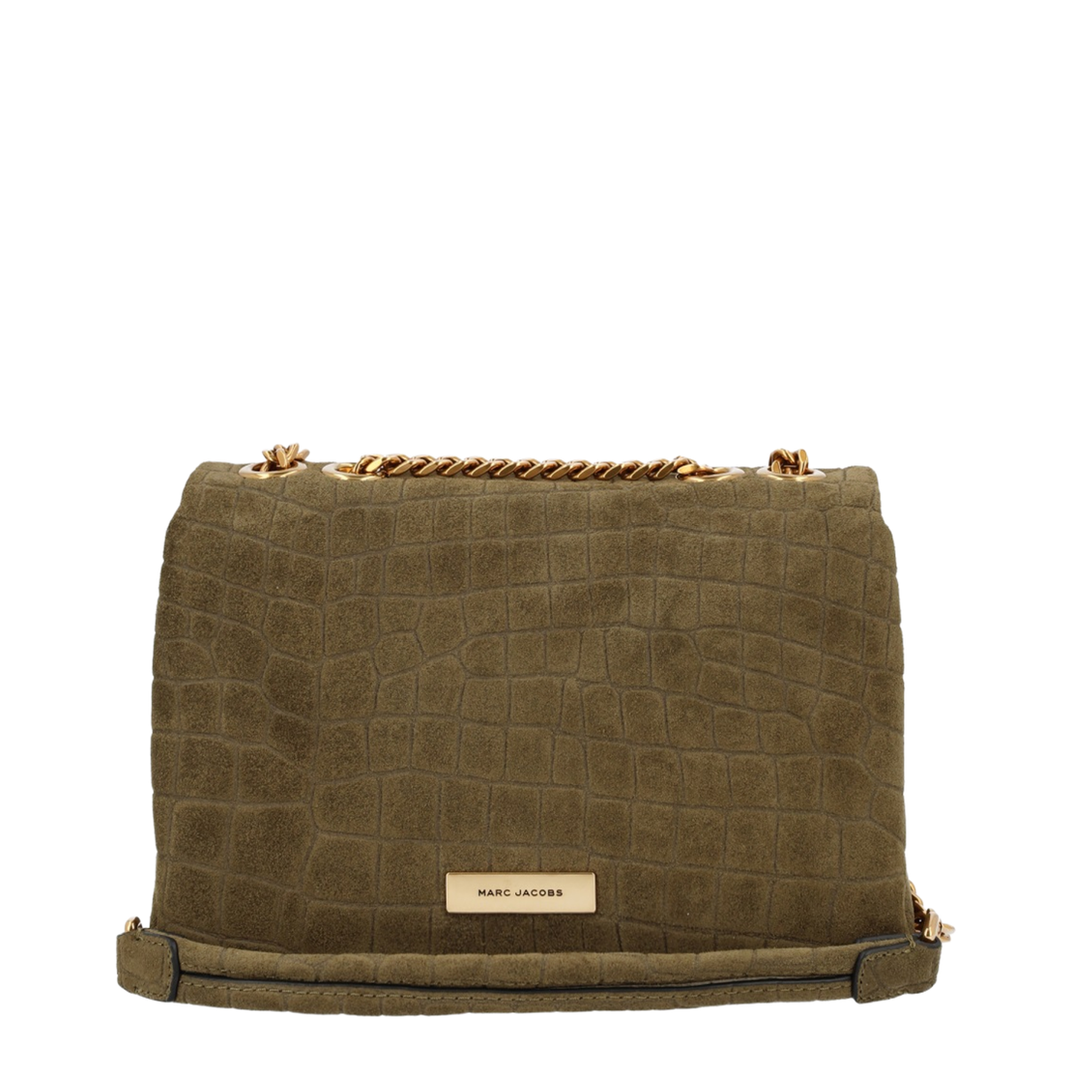 Slim Croc Suede Dual Chain Shoulder Bag - Olive Green - Image 2