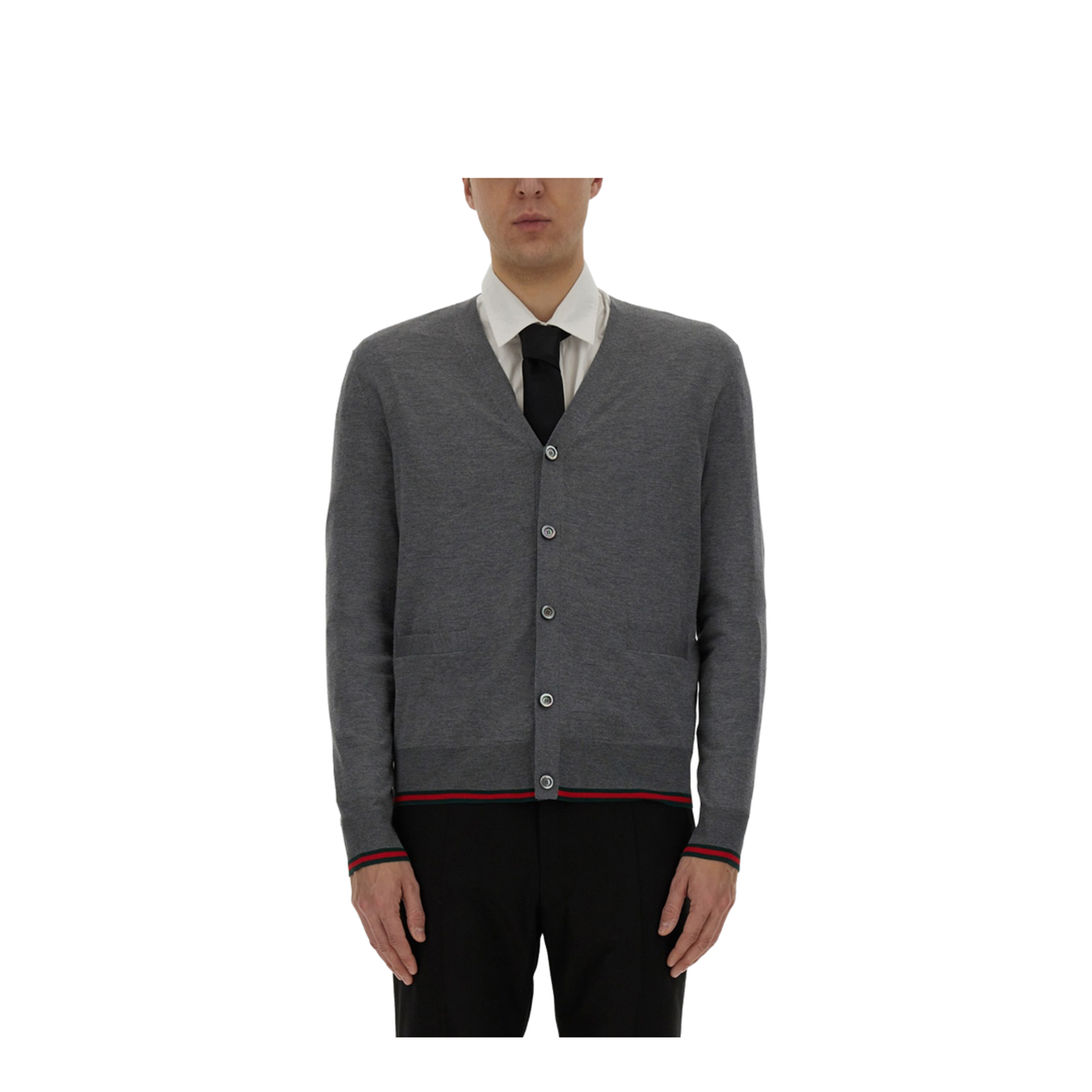 Wool Knit Cardigan with Web in Dark Grey - Image 1