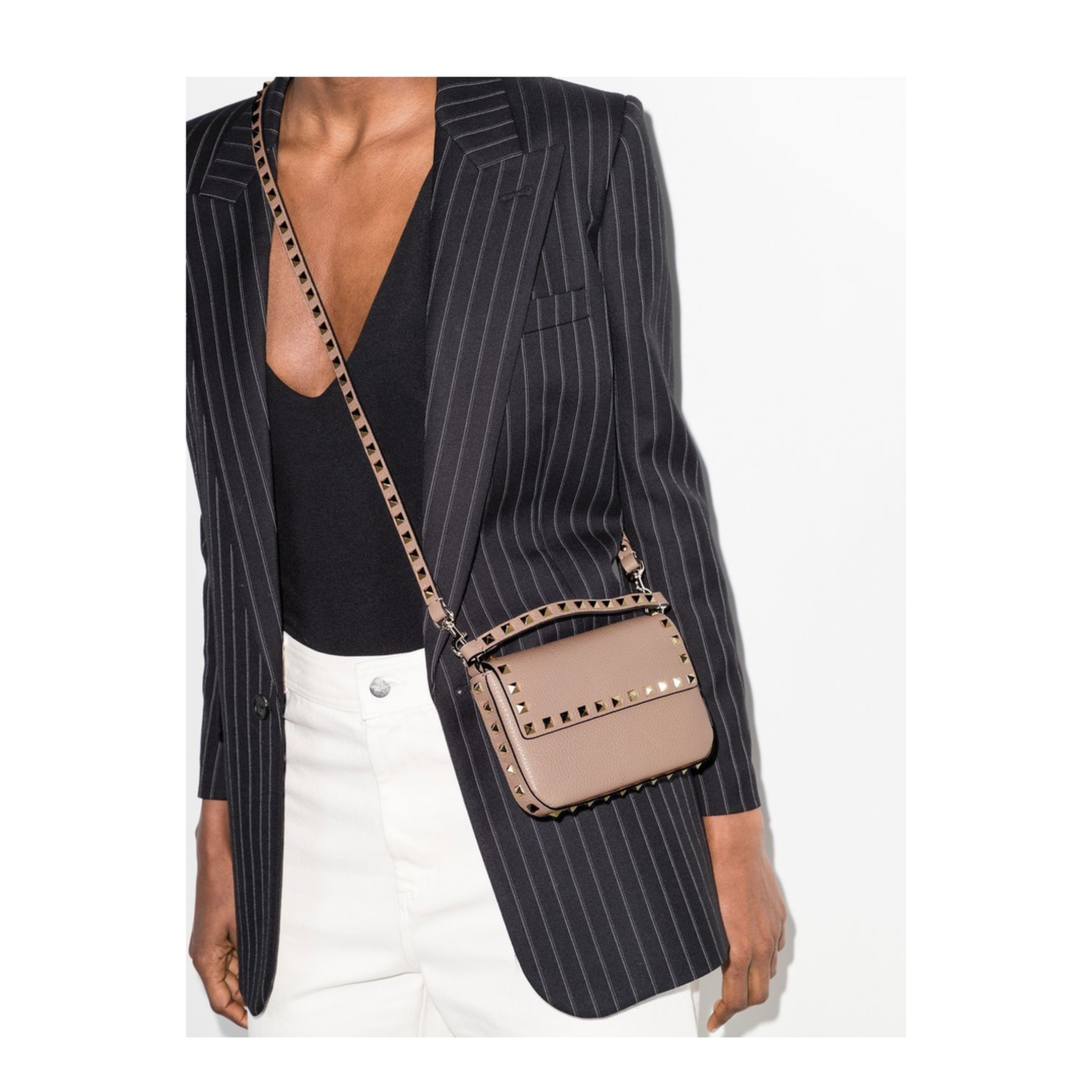 Rockstud Grainy Calfskin Pouch - Poudre - Image 3
