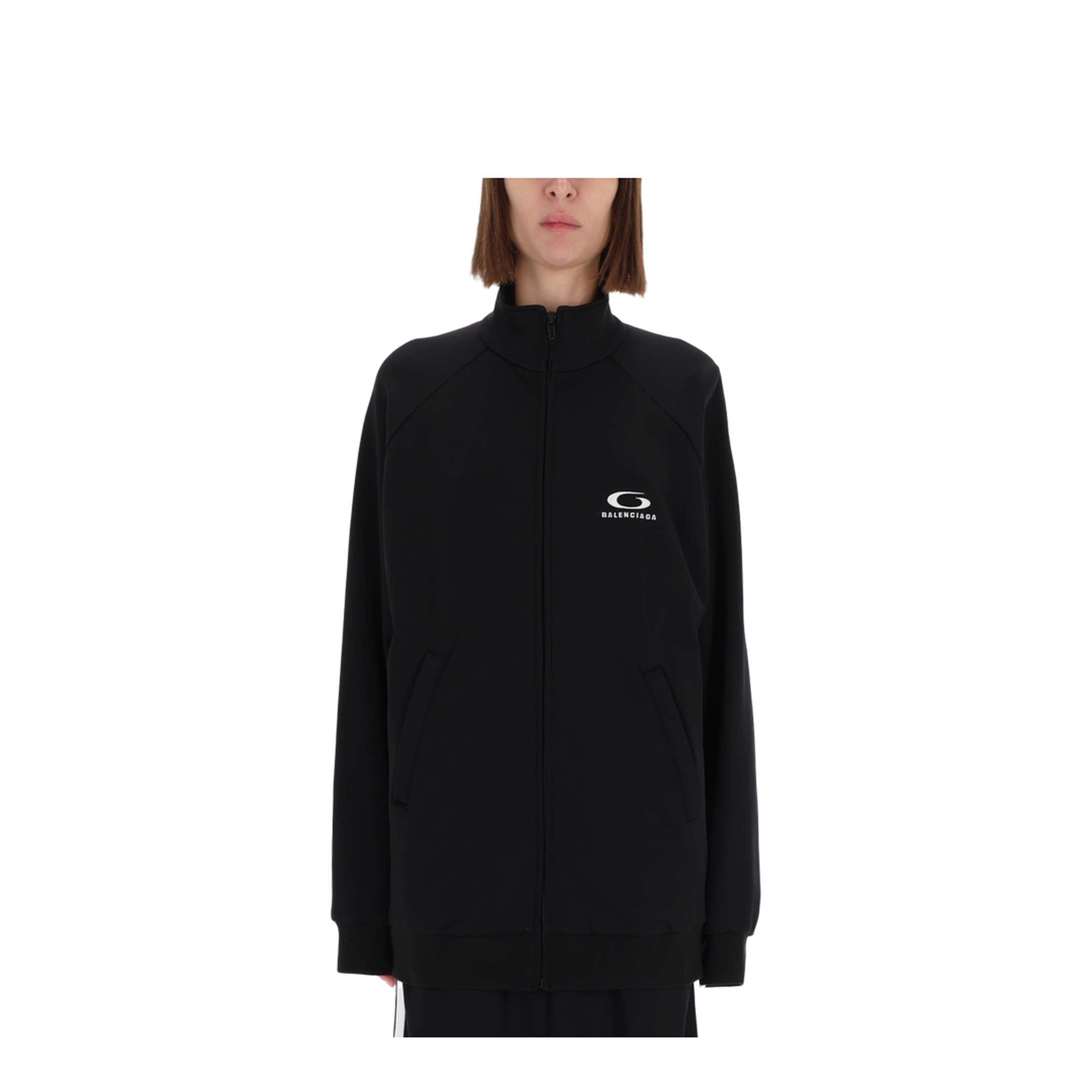 Black Cotton Zip-Up Tracksuit Jacket - Image 1