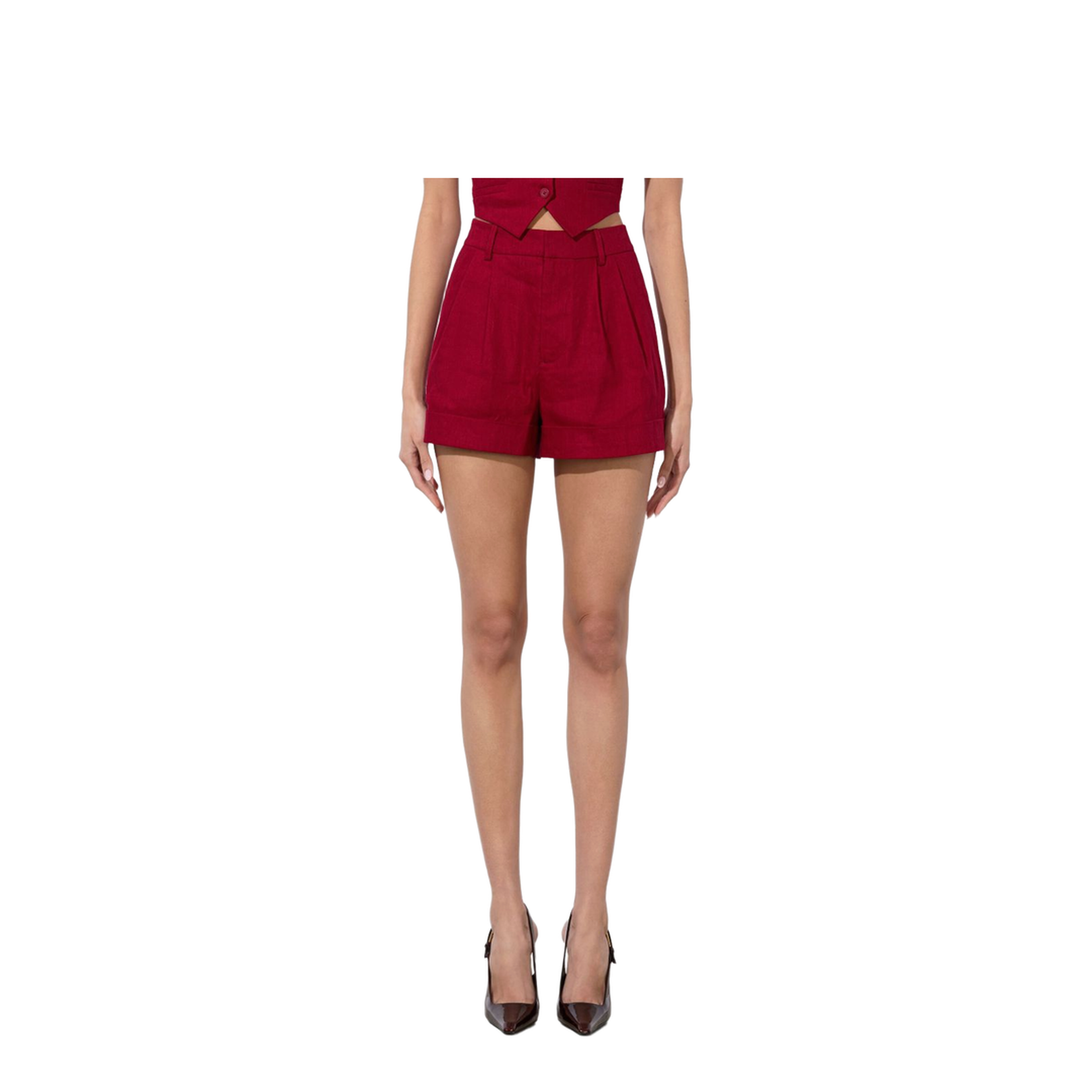 Conry Linen Cuffed Short In Dark Cherry - Image 5