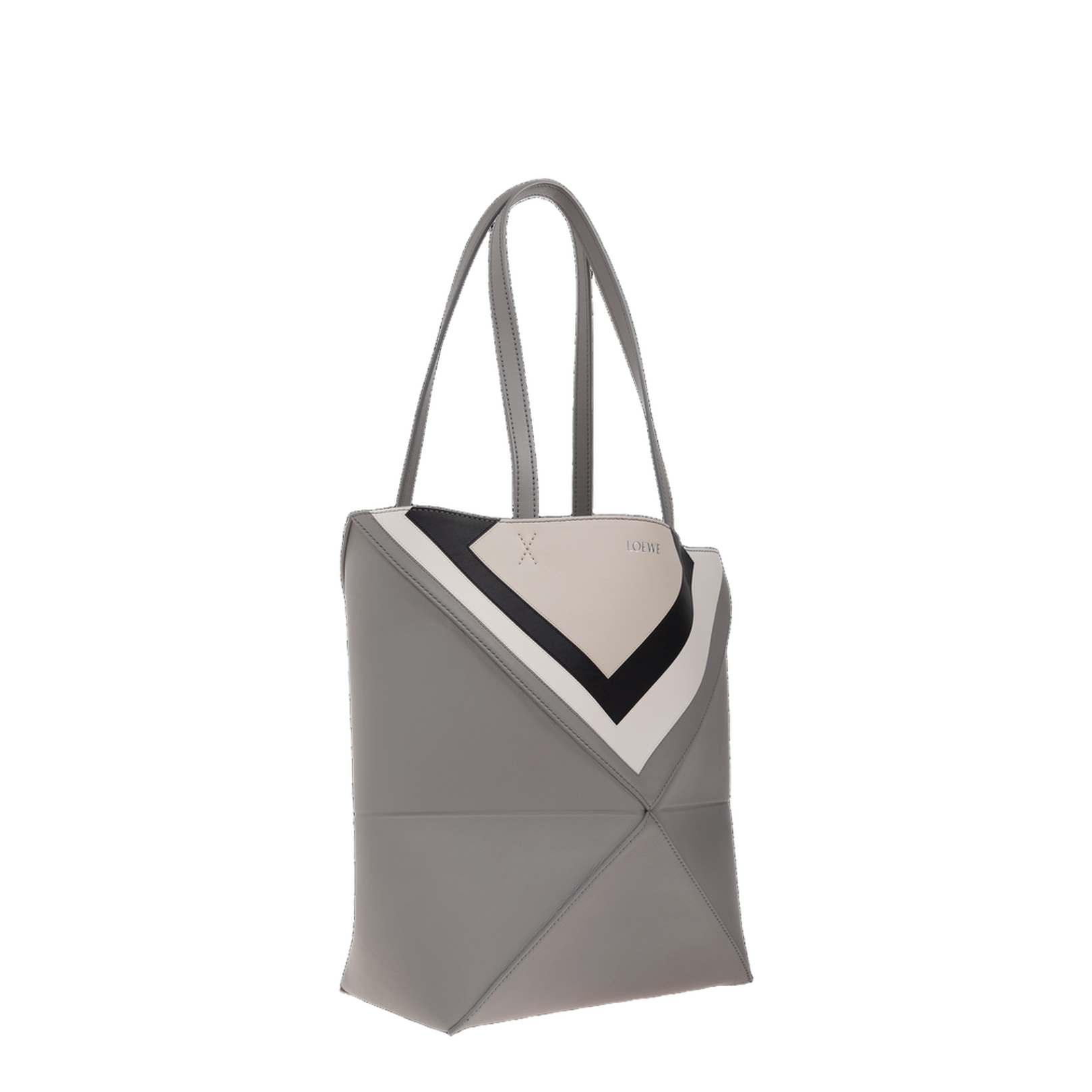 Puzzle Fold Medium Leather Tote Bags - Grey Light Ghost - Image 4