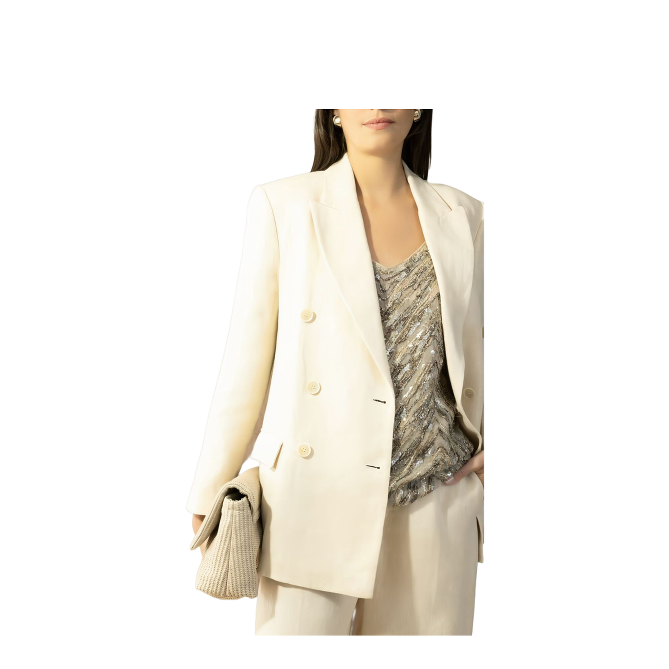 Women's Double-Breasted Blazer - Natural - Image 2